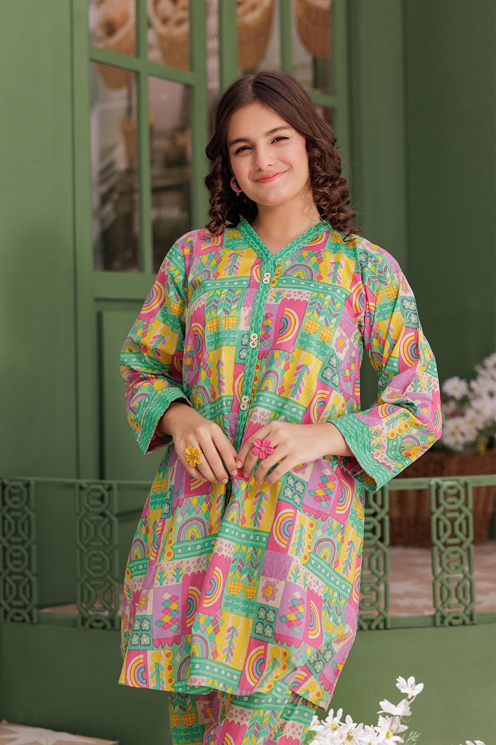 SN-  Sea green & Multicolor | Casual 2 Piece Suit | Cotton Lawn Printed