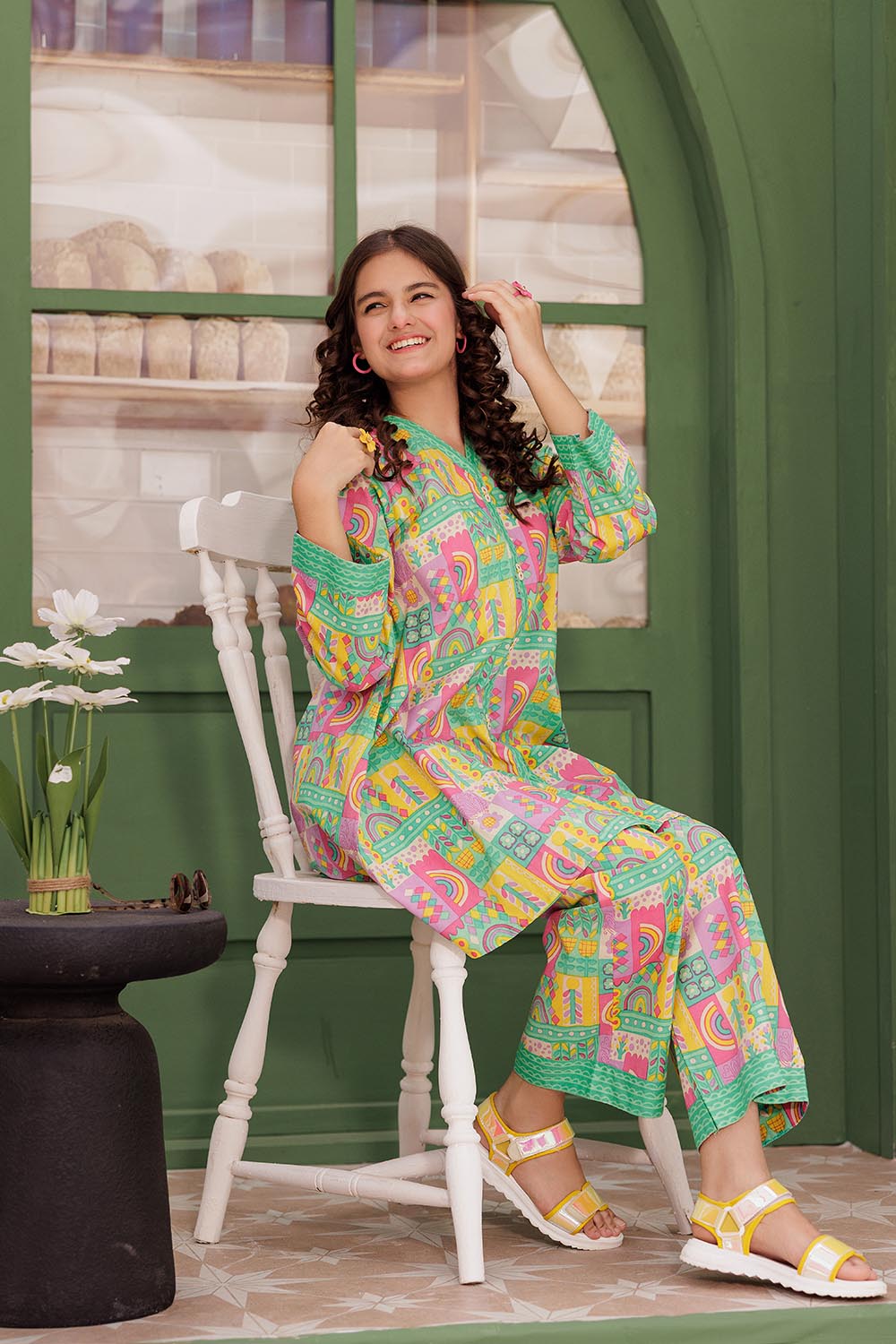 SN-  Sea green & Multicolor | Casual 2 Piece Suit | Cotton Lawn Printed