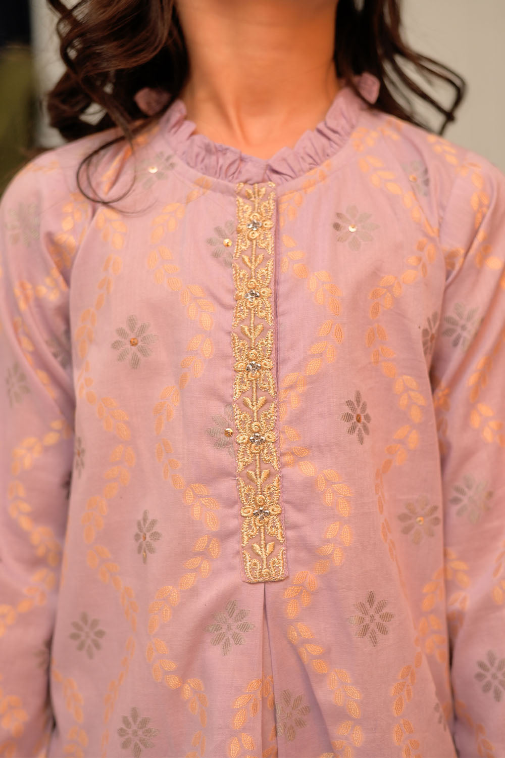 SN-02866 | Purple & Gold | Casual Plus 3 Piece Suit | Cotton Jacquard