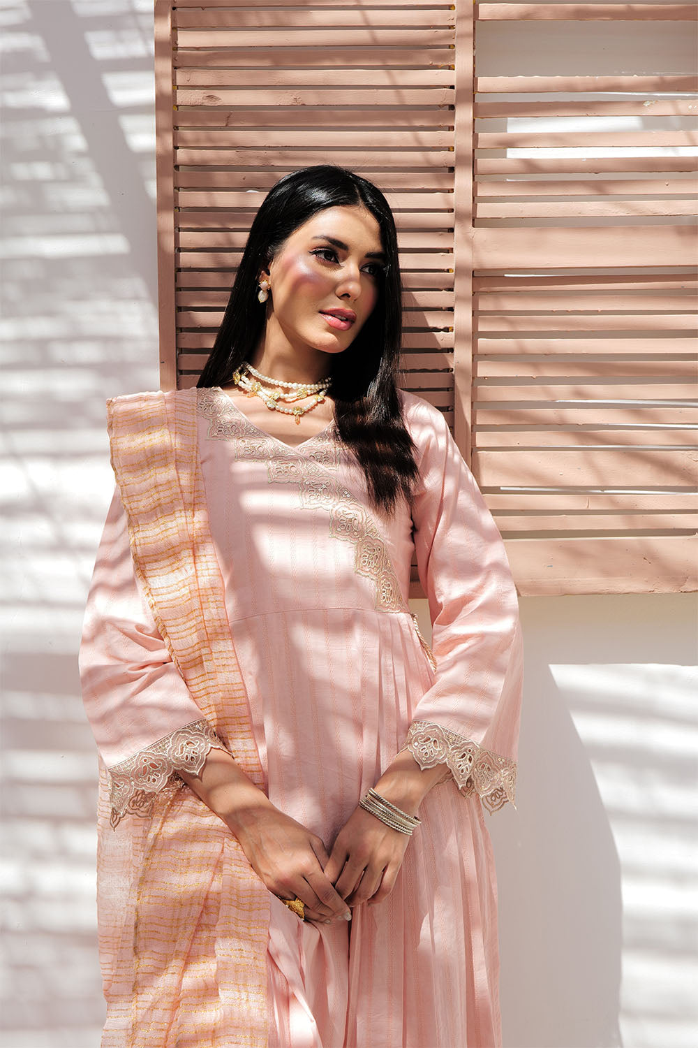 SN-02972 | Peach & Gold | Casual Plus 3 Piece Suit | Cotton Dobby