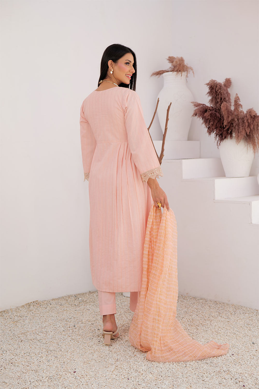 SN-02972 | Peach & Gold | Casual Plus 3 Piece Suit | Cotton Dobby