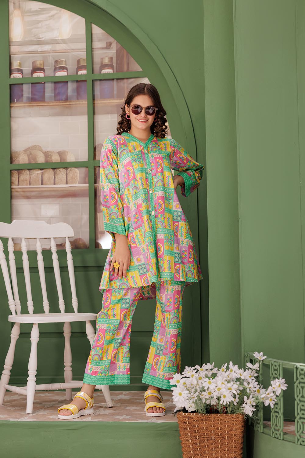 SN-  Sea green & Multicolor | Casual 2 Piece Suit | Cotton Lawn Printed