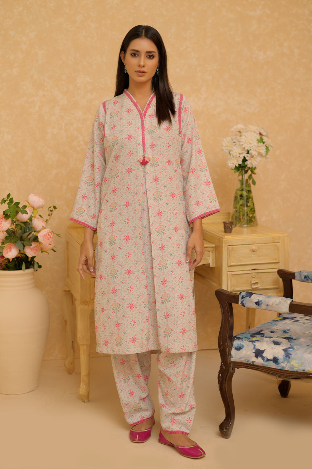 SN-02937 | Light Green & Multicolor | Casual 2 Piece Suit | Polyester Lawn Printed