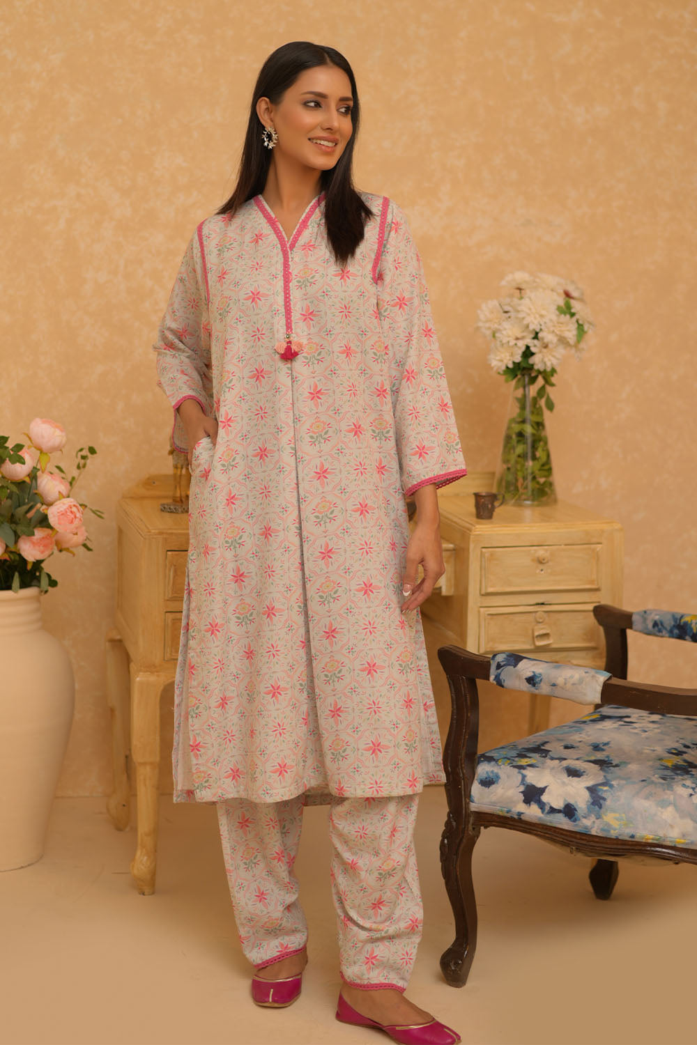 SN-02937 | Light Green & Multicolor | Casual 2 Piece Suit | Polyester Lawn Printed