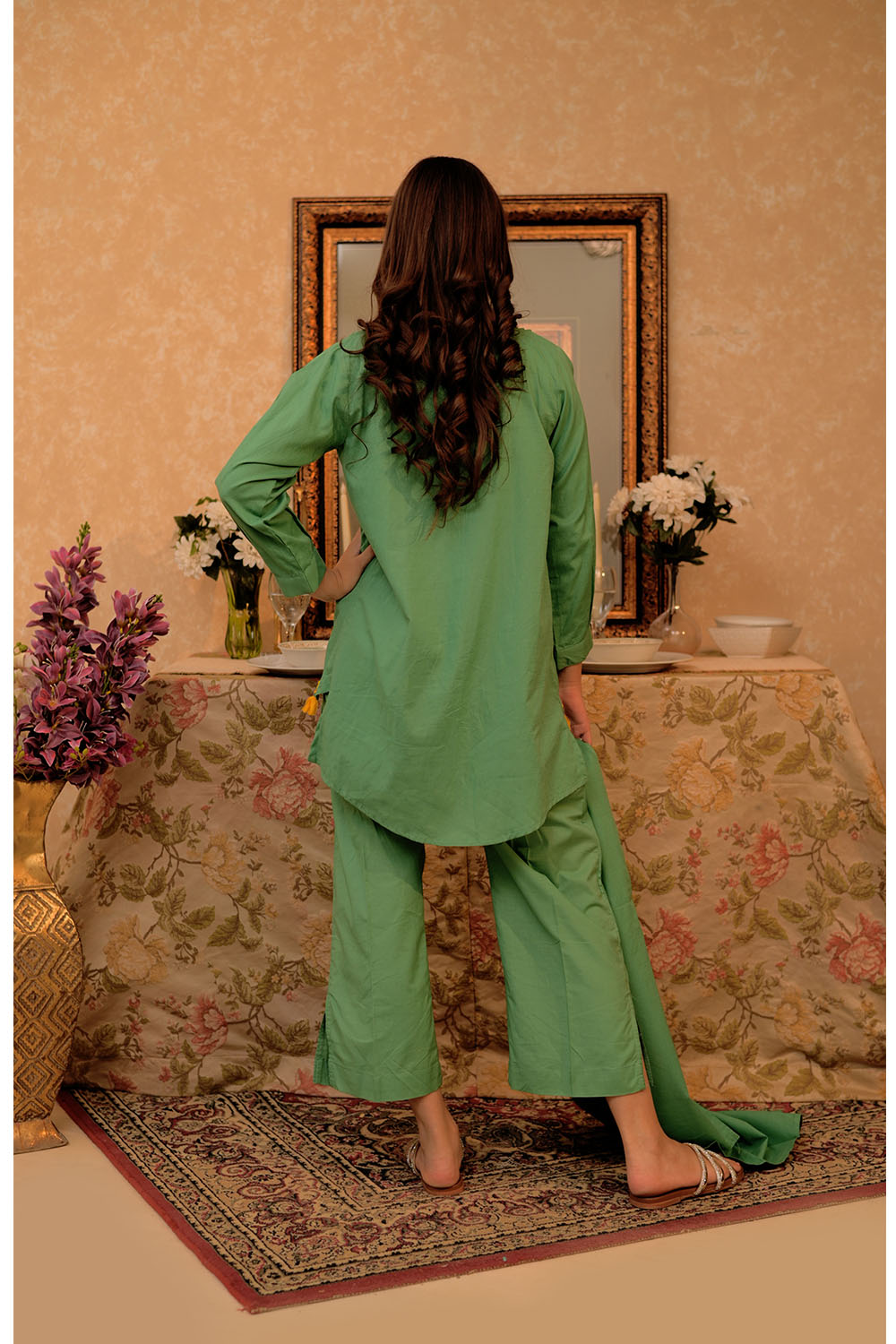 SN-02796 | Green | Casual 3 Piece Suit | Cotton Dobby Self