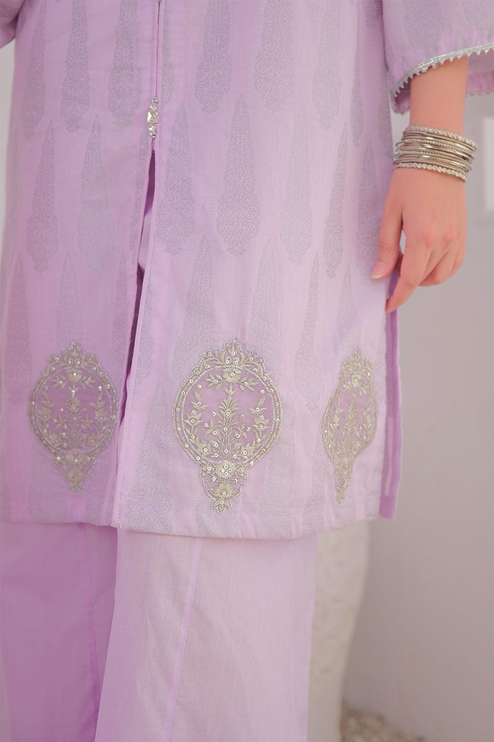SN-Purple & Silver | Casual Plus 3 Piece Suit | Cotton Jacquard