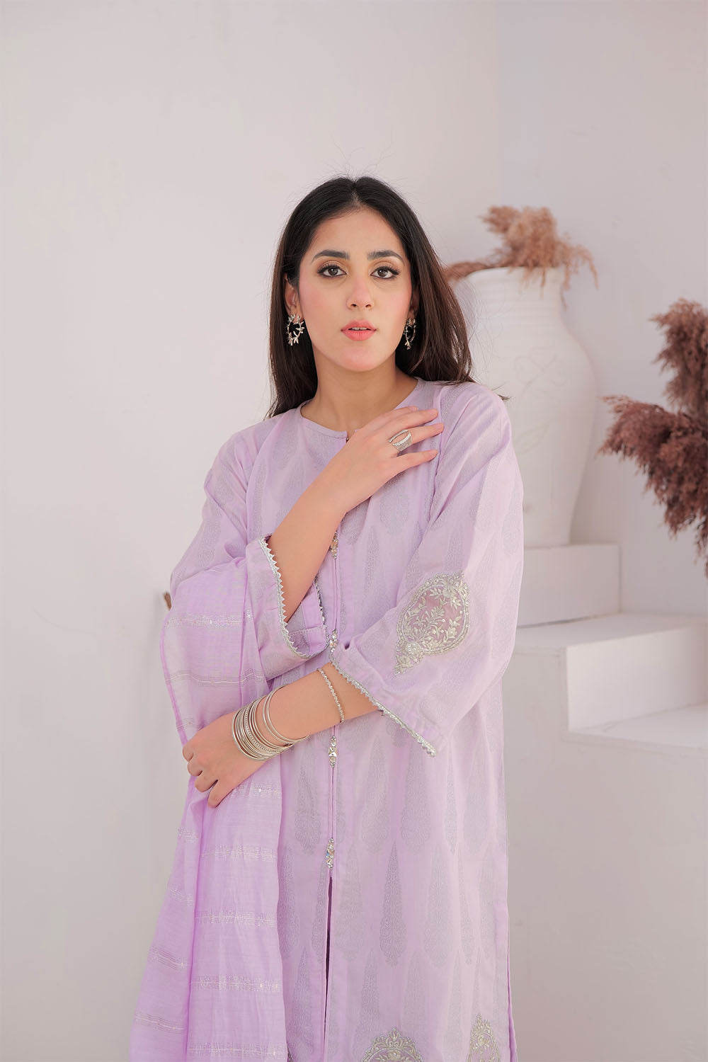 SN-Purple & Silver | Casual Plus 3 Piece Suit | Cotton Jacquard