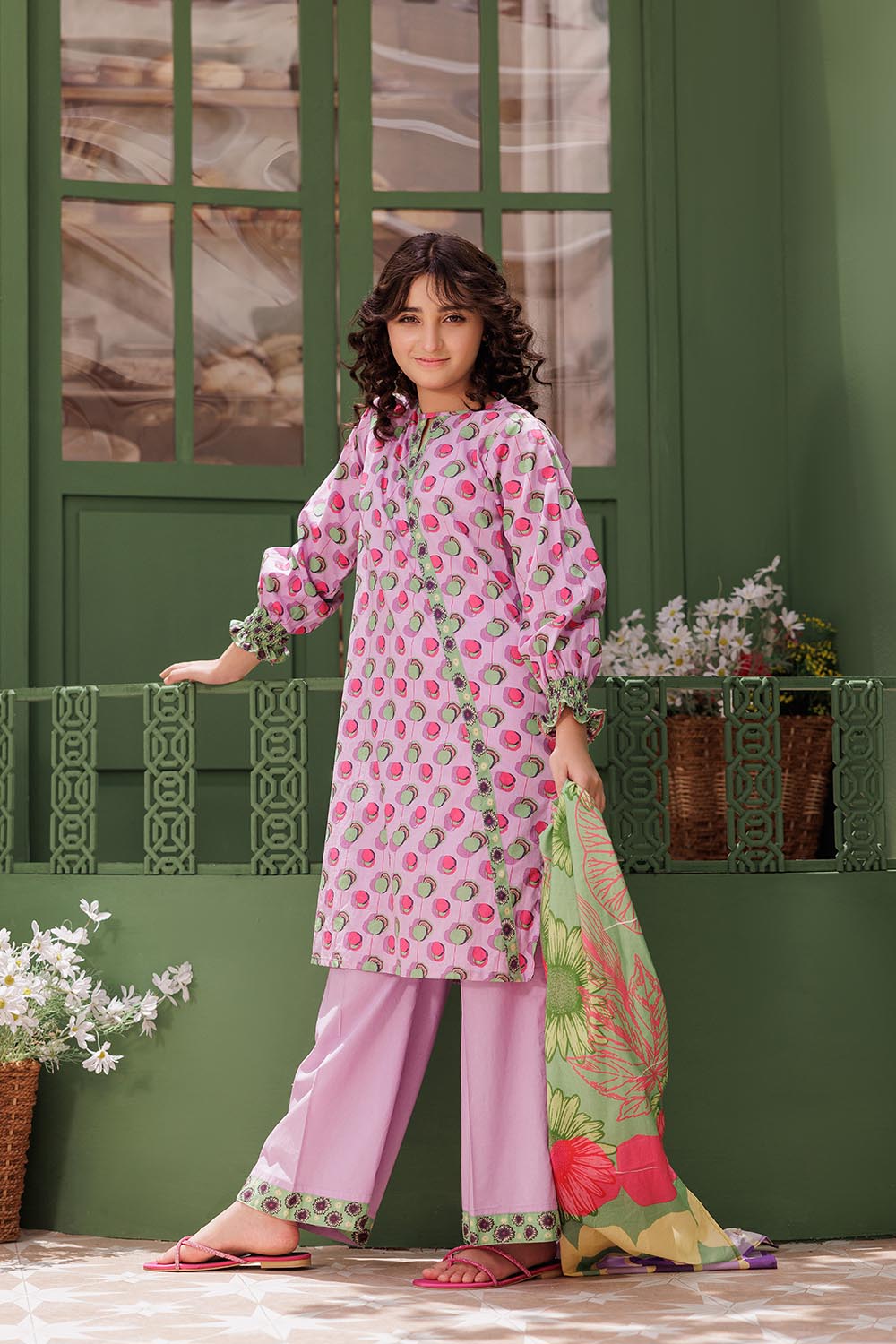 SN- Purple & Multicolor | Casual 3 Piece Suit | Cotton Lawn Printed