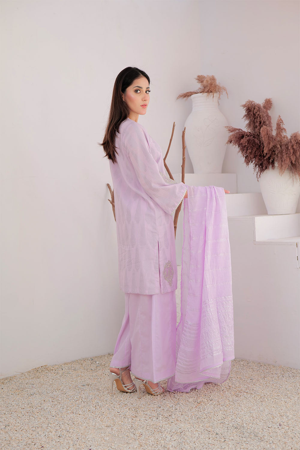 SN-Purple & Silver | Casual Plus 3 Piece Suit | Cotton Jacquard