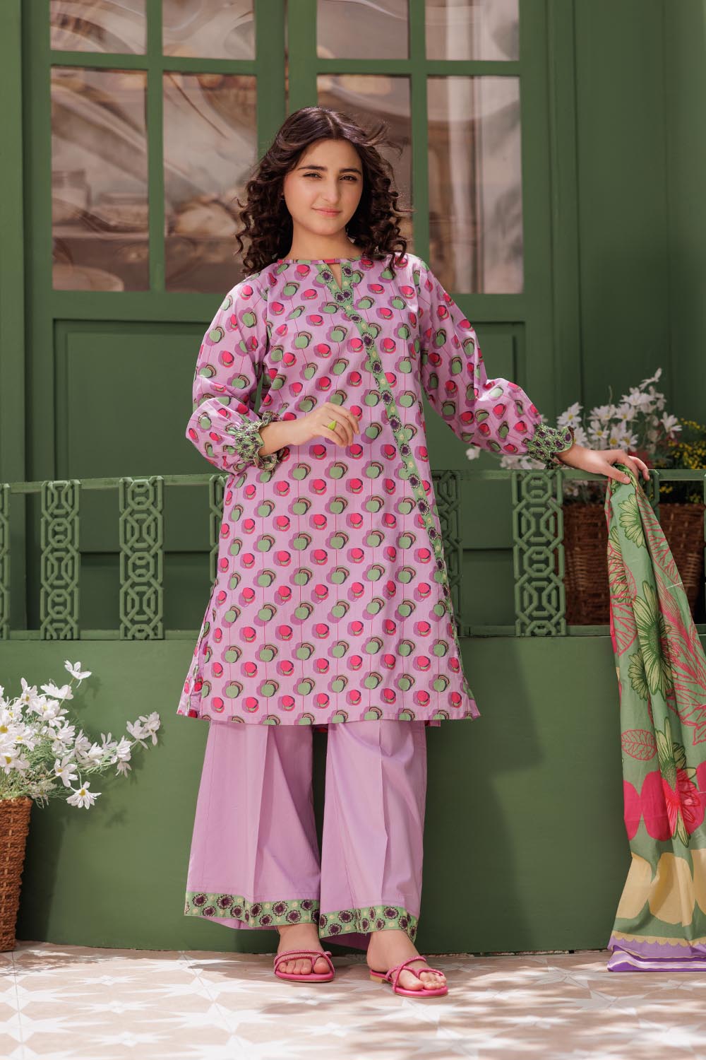 SN- Purple & Multicolor | Casual 3 Piece Suit | Cotton Lawn Printed