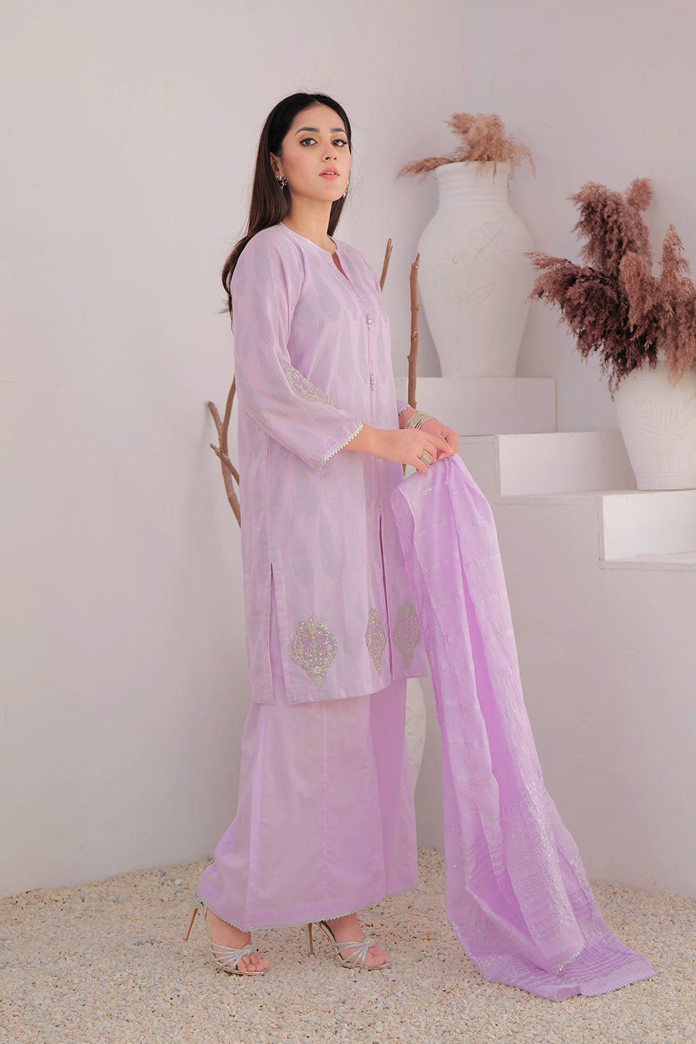 SN-Purple & Silver | Casual Plus 3 Piece Suit | Cotton Jacquard