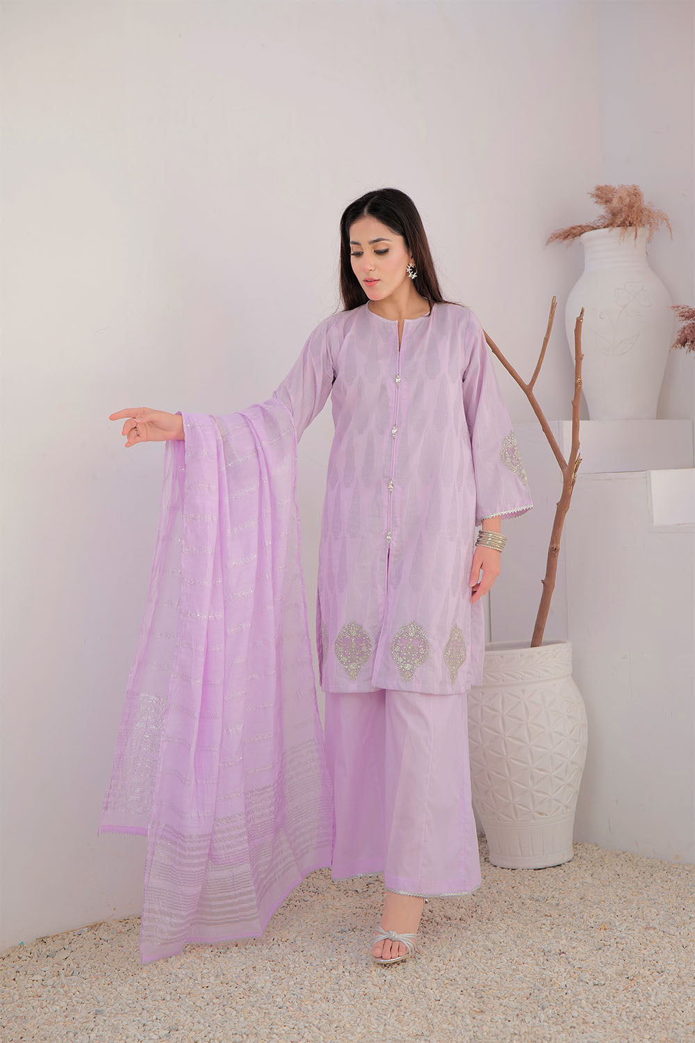 SN-Purple & Silver | Casual Plus 3 Piece Suit | Cotton Jacquard