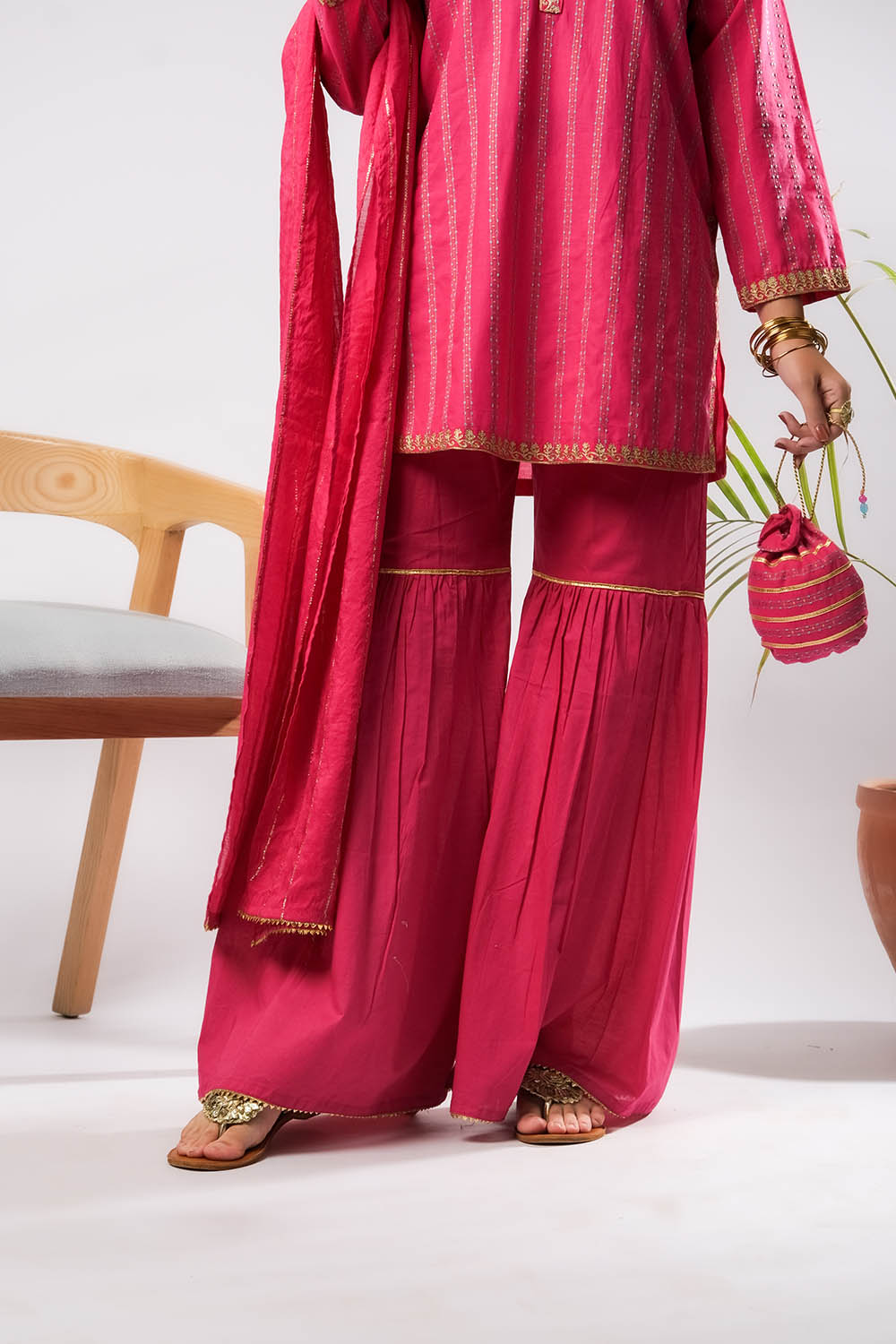Senorita   | Shocking Pink & Multicolor | Casual Plus 3 Piece Suit | Cotton Dobby