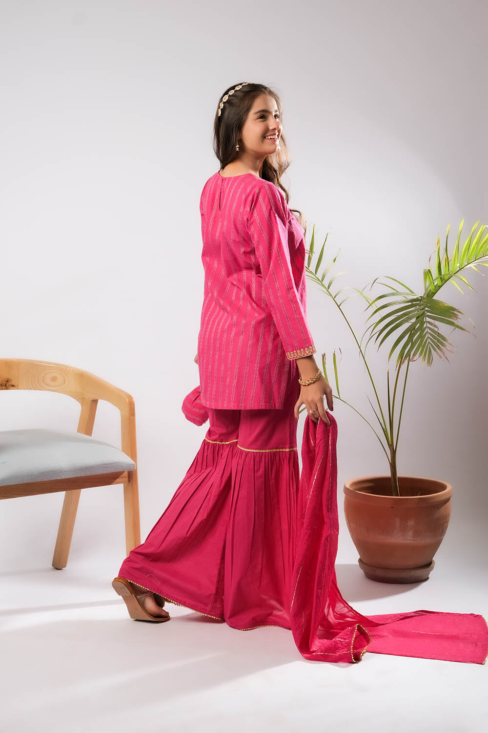 Senorita   | Shocking Pink & Multicolor | Casual Plus 3 Piece Suit | Cotton Dobby