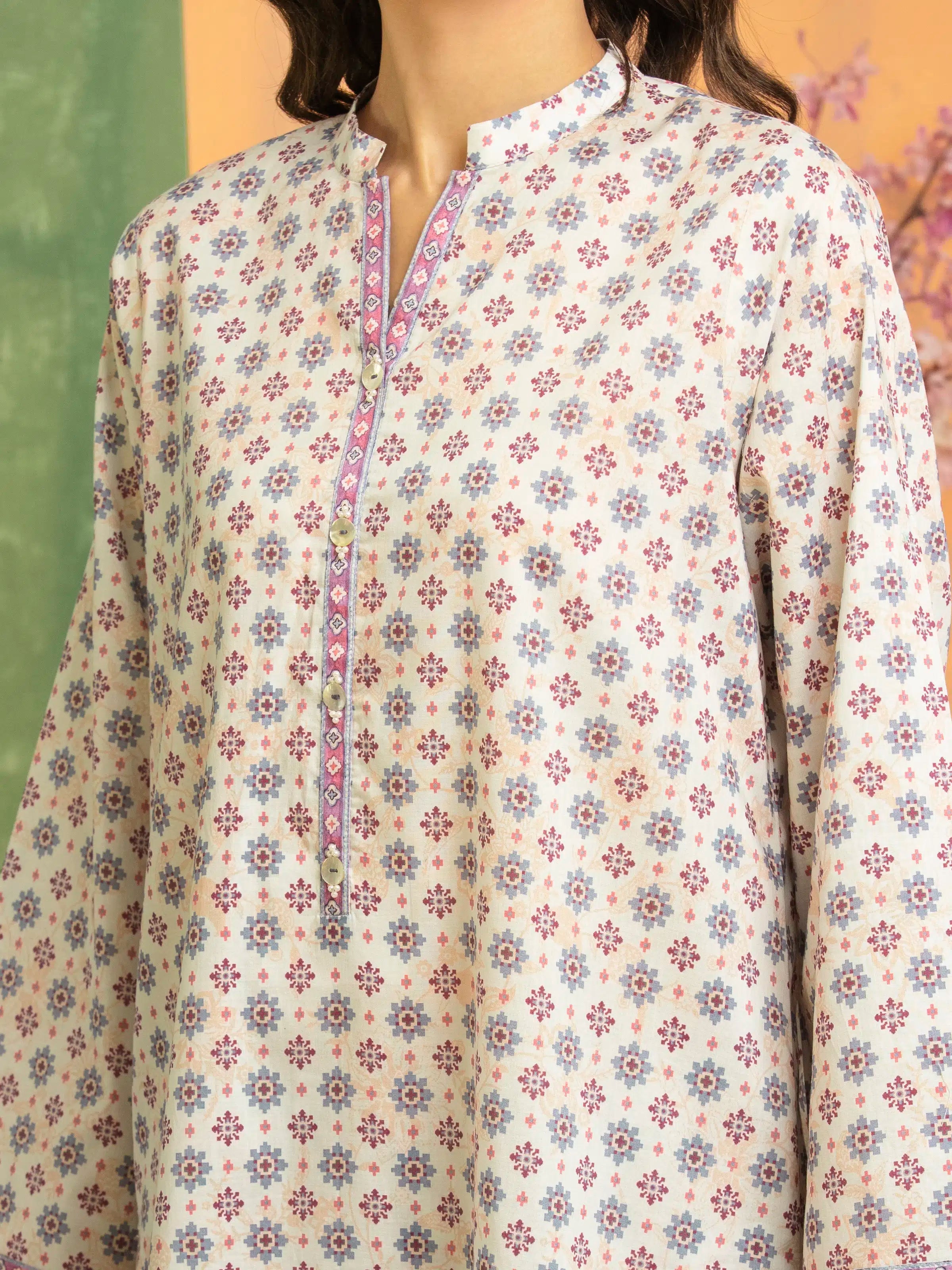 Edenrobe Unstitched White Multi Printed Lawn 3 Piece