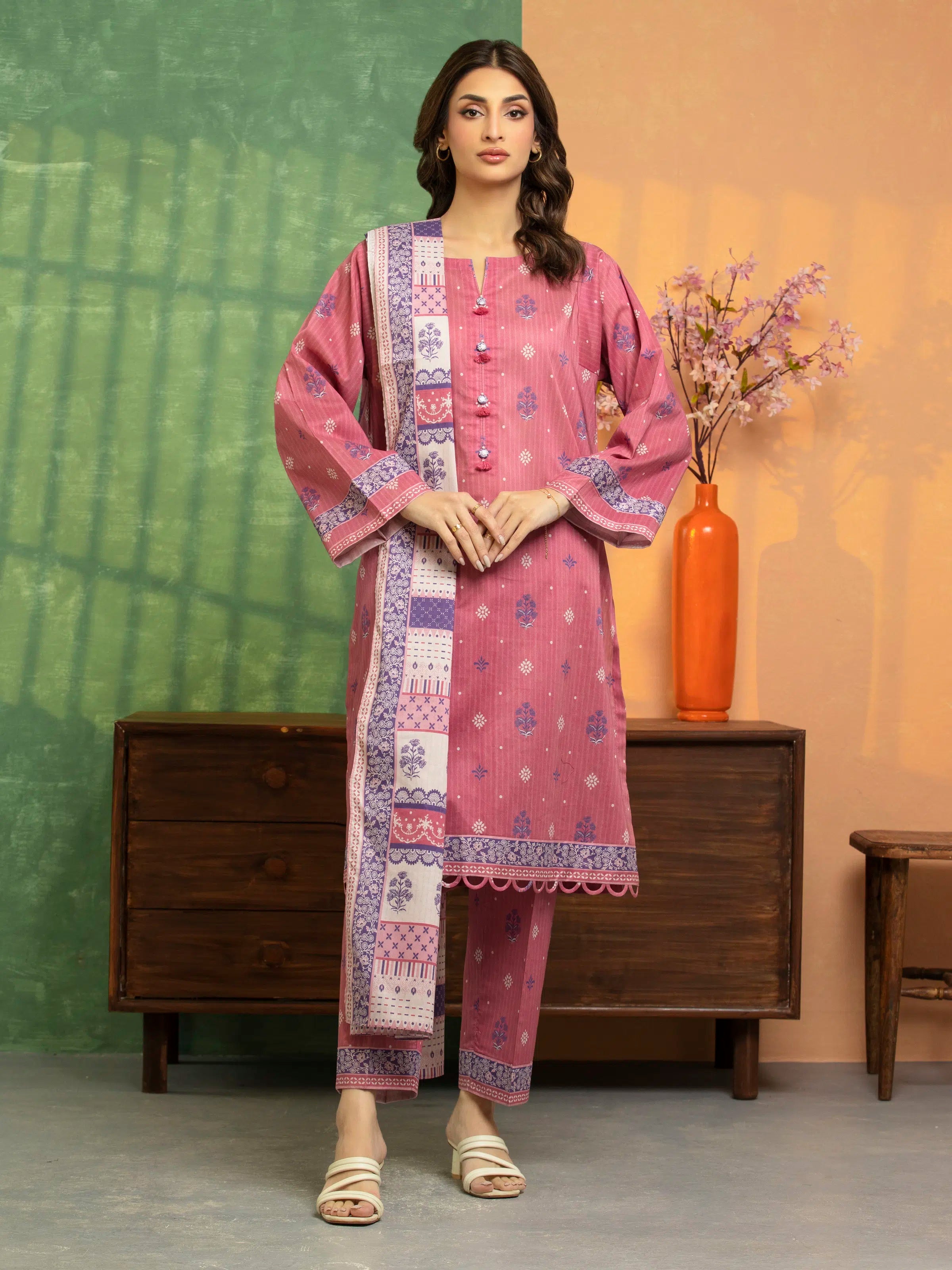 ED Unstitched Pink Printed Lawn 3 Piece