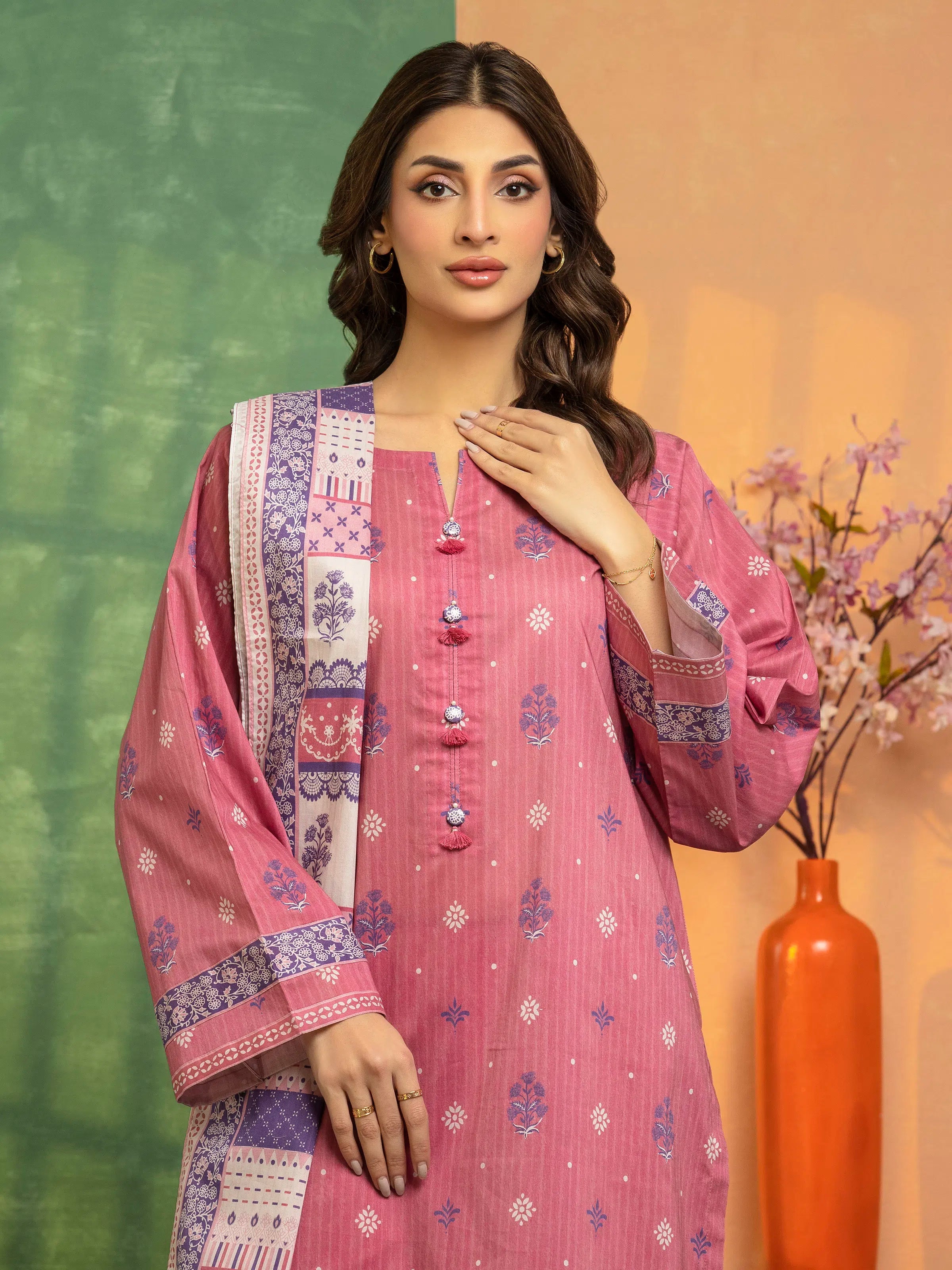ED Unstitched Pink Printed Lawn 3 Piece