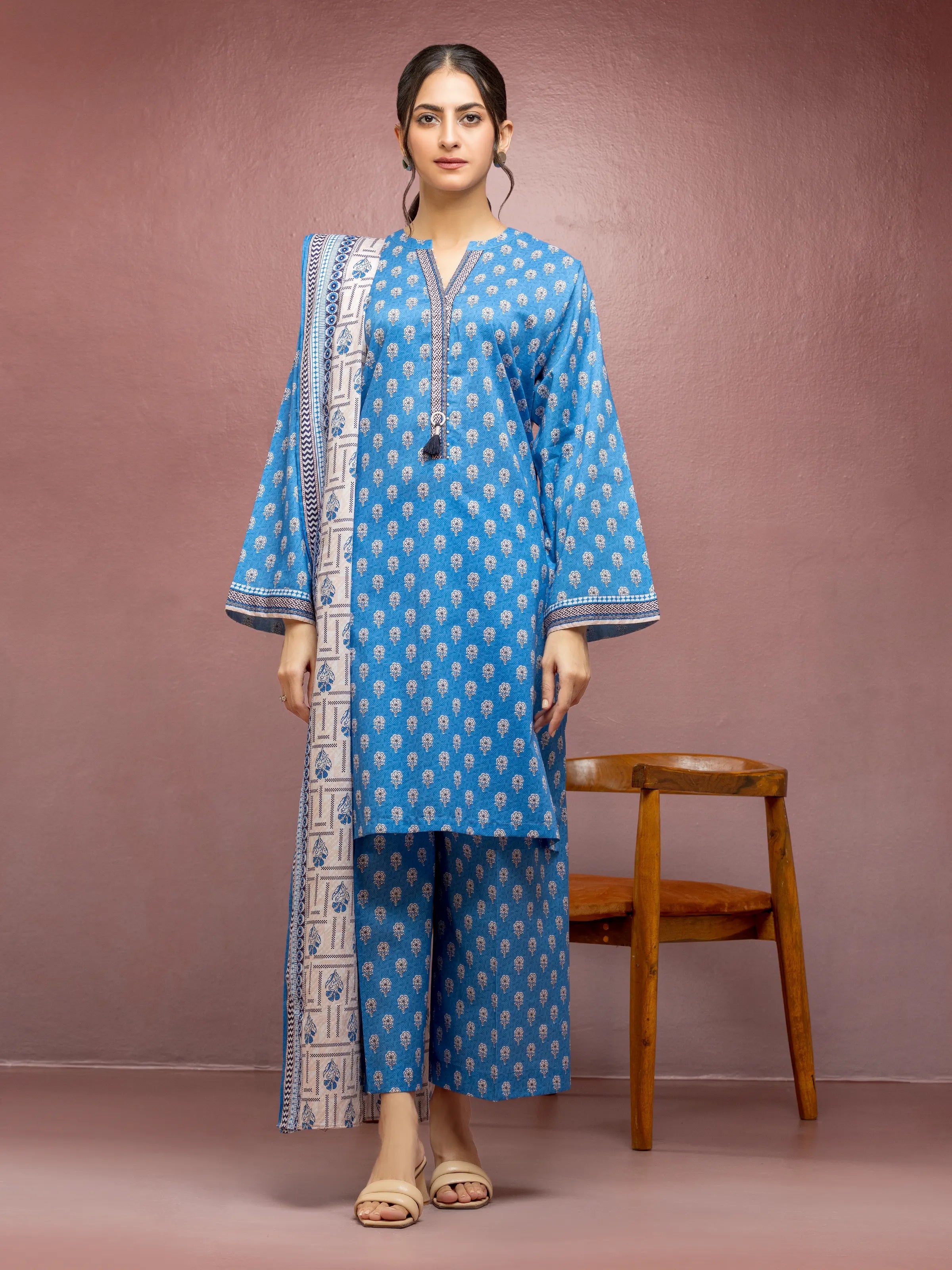 ED Unstitched Blue Printed Lawn 3 Piece