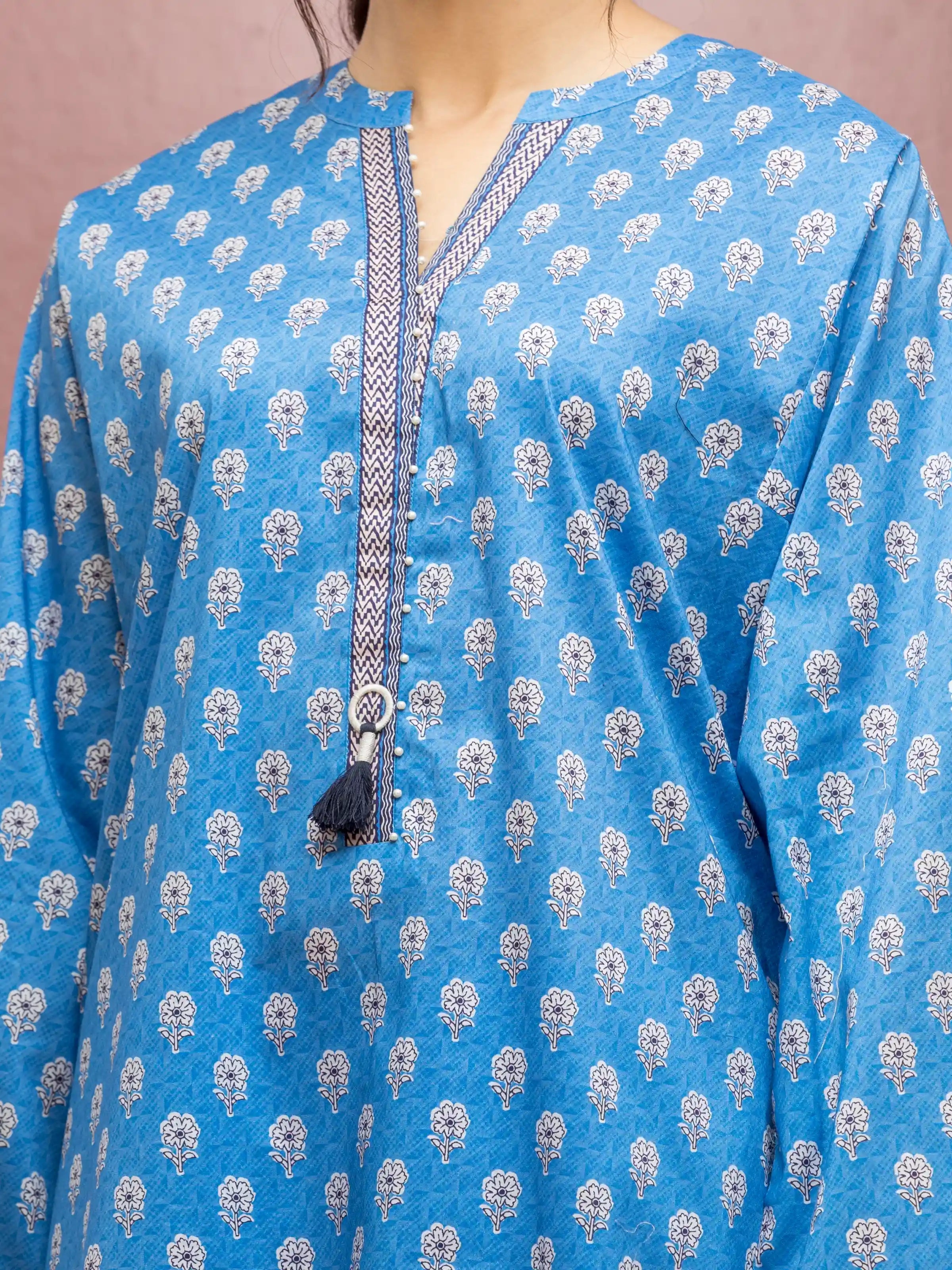 ED Unstitched Blue Printed Lawn 3 Piece