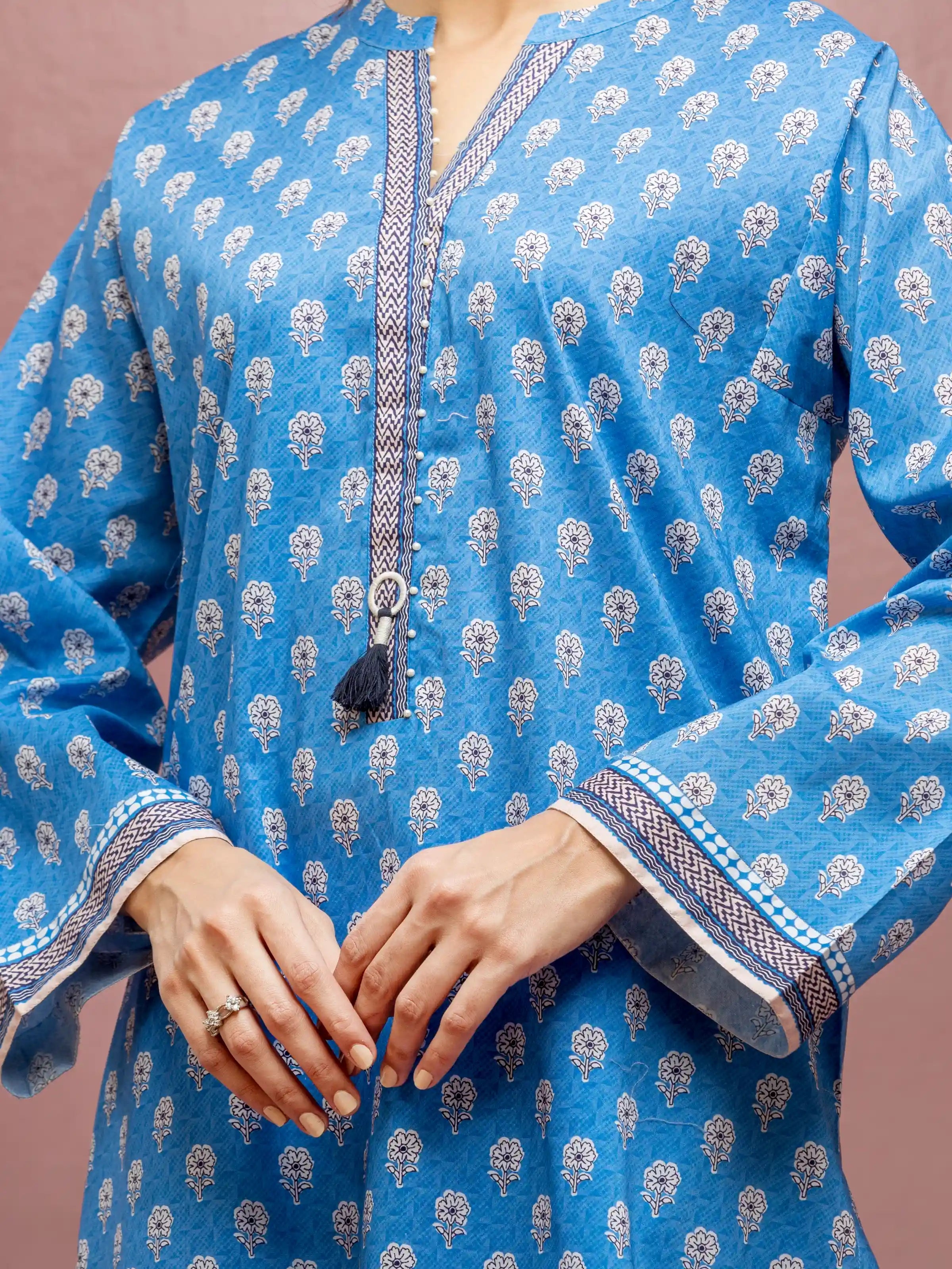 ED Unstitched Blue Printed Lawn 3 Piece