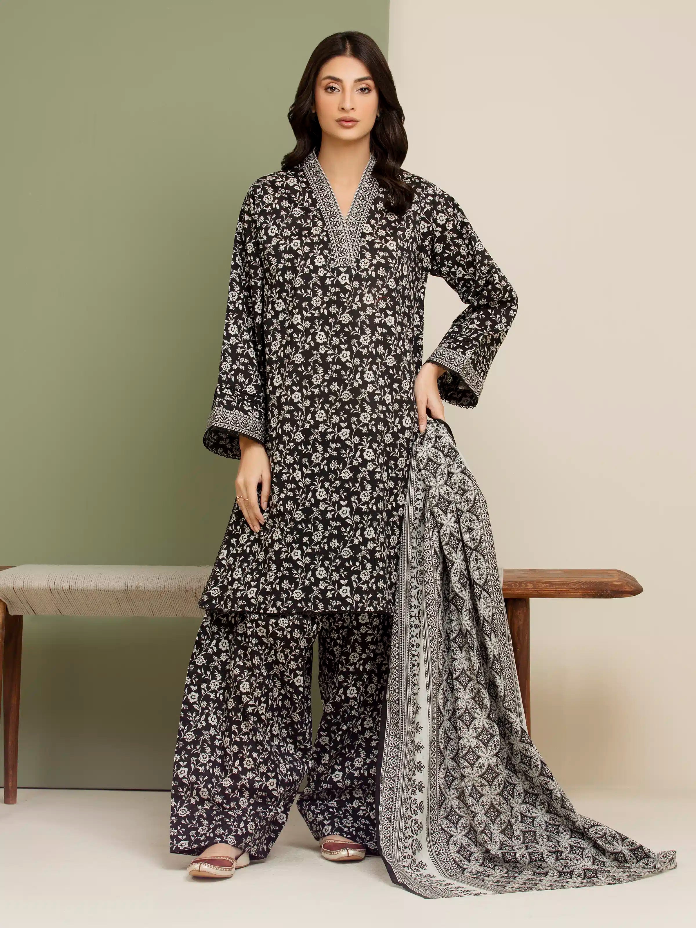 ED Unstitched Black Printed Lawn 3 Piece