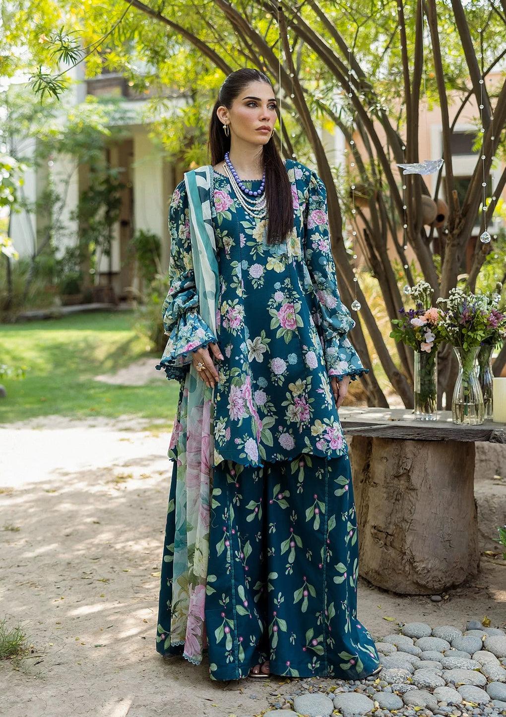 Elaf Premium Printed Lawn Suits Unstitched 3 Piece -ECD-1B AZURE FERN