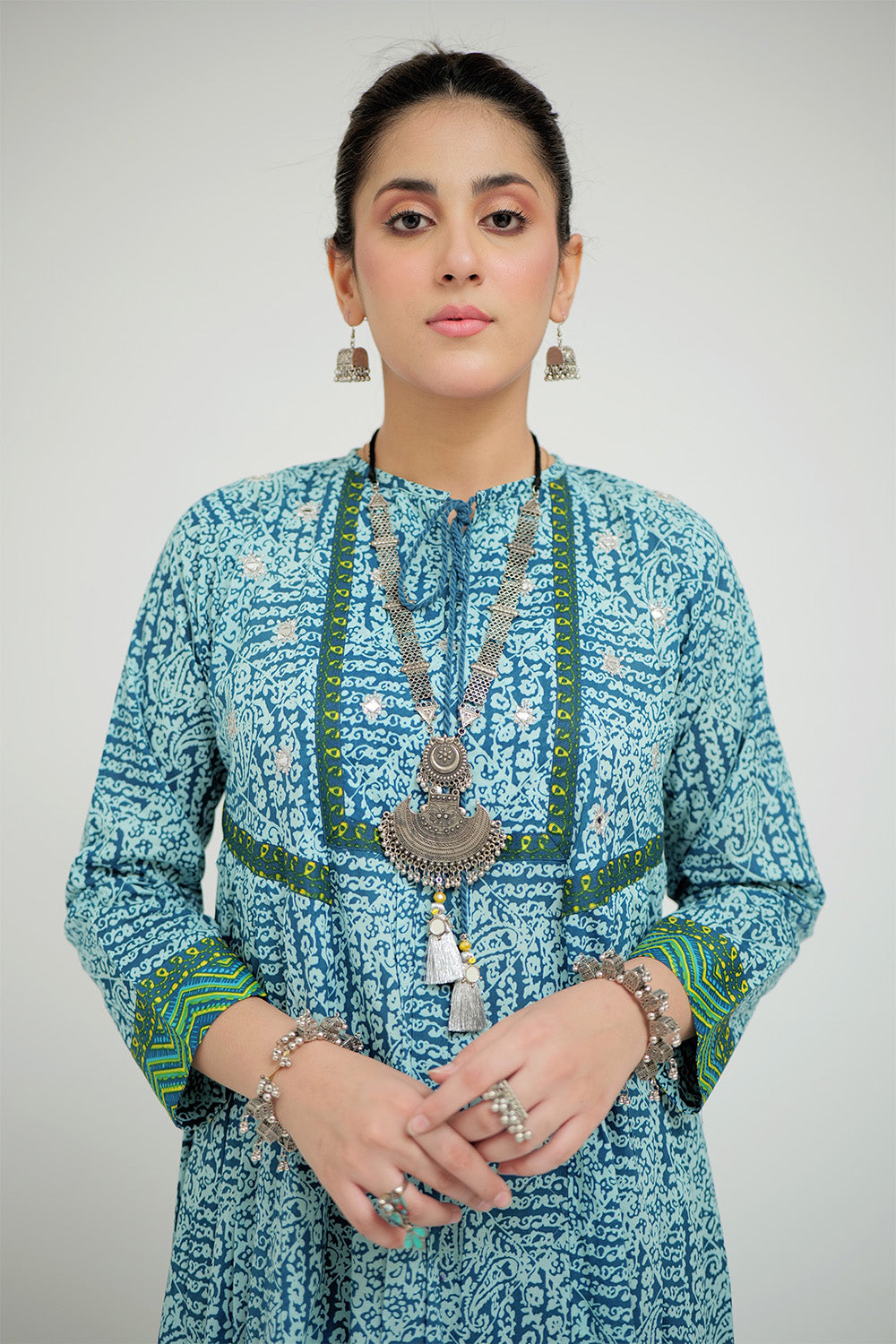 SN-02687 | Turquoise Blue & Multicolor | Casual 3 Piece Suit | Cotton Lawn Printed