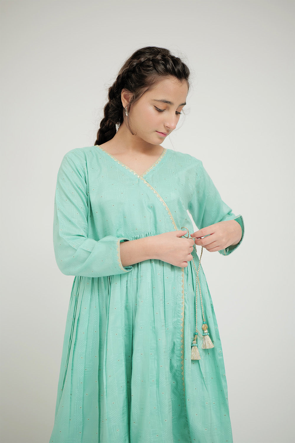 SN-02666 | Sea Green & Gold | Casual Plus 3 Piece Suit | Viscose Jacquard Flament