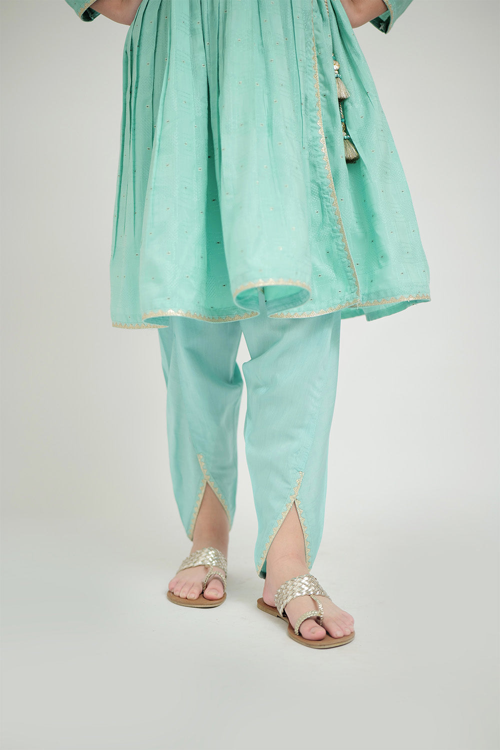 SN-02666 | Sea Green & Gold | Casual Plus 3 Piece Suit | Viscose Jacquard Flament