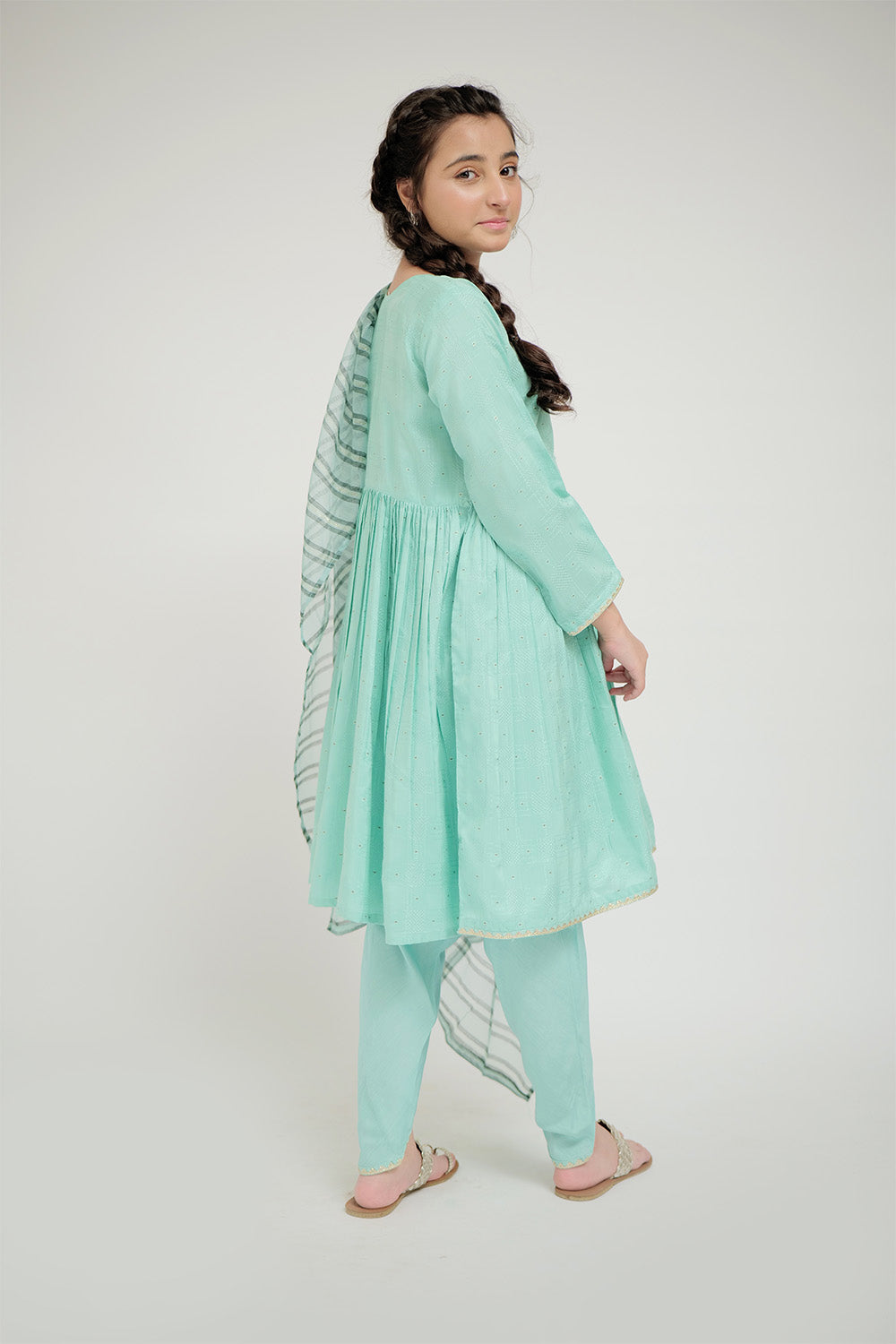 SN-02666 | Sea Green & Gold | Casual Plus 3 Piece Suit | Viscose Jacquard Flament