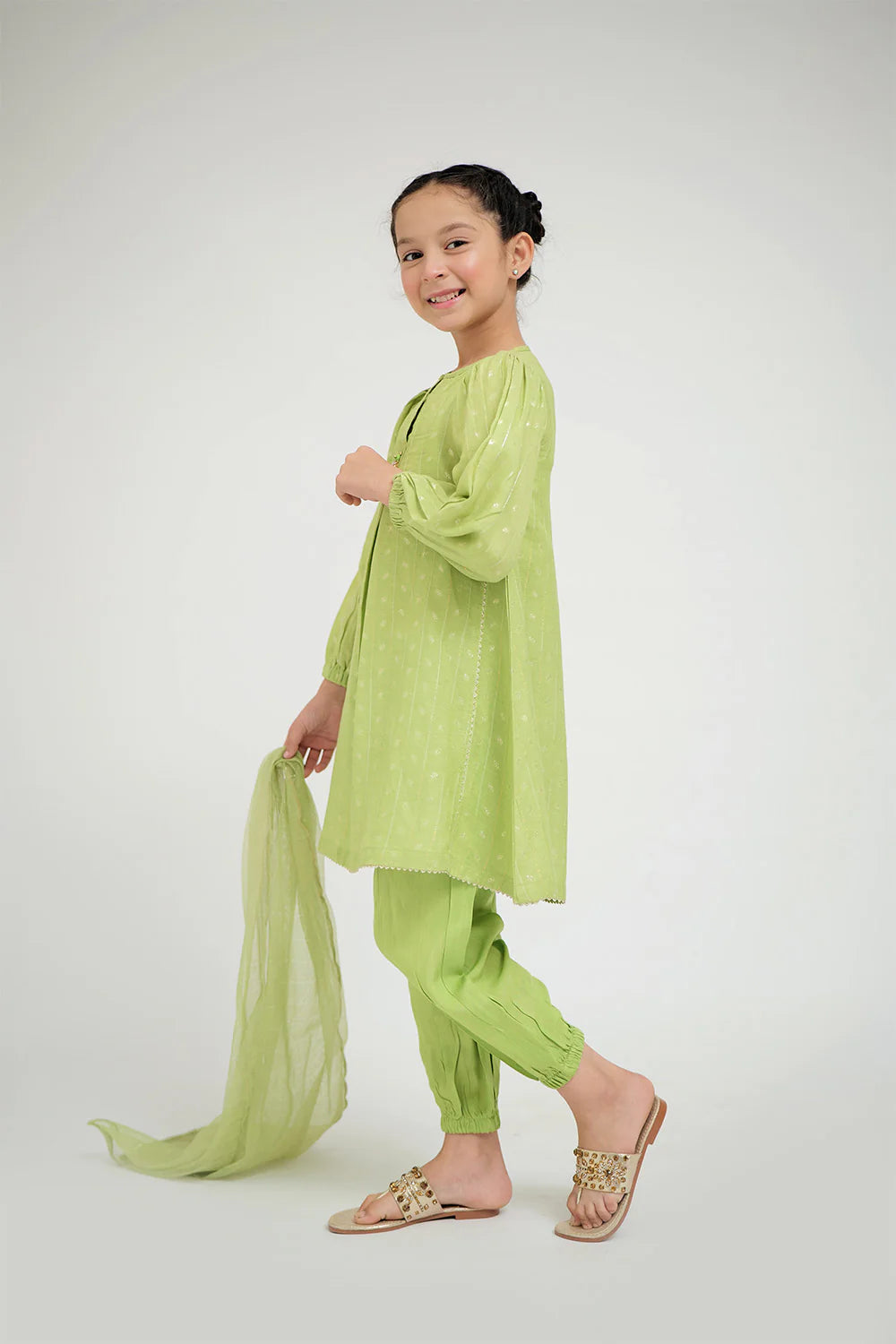 SN-02668 | Perrot Green & Gold | Casual Plus 3 Piece Suit | Viscose Jacquard Flament
