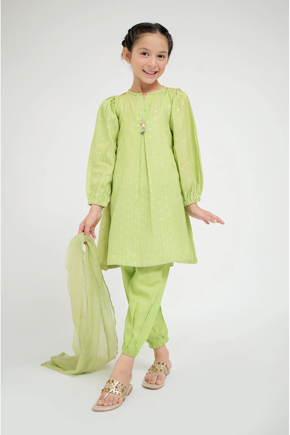SN-02668 | Perrot Green & Gold | Casual Plus 3 Piece Suit | Viscose Jacquard Flament