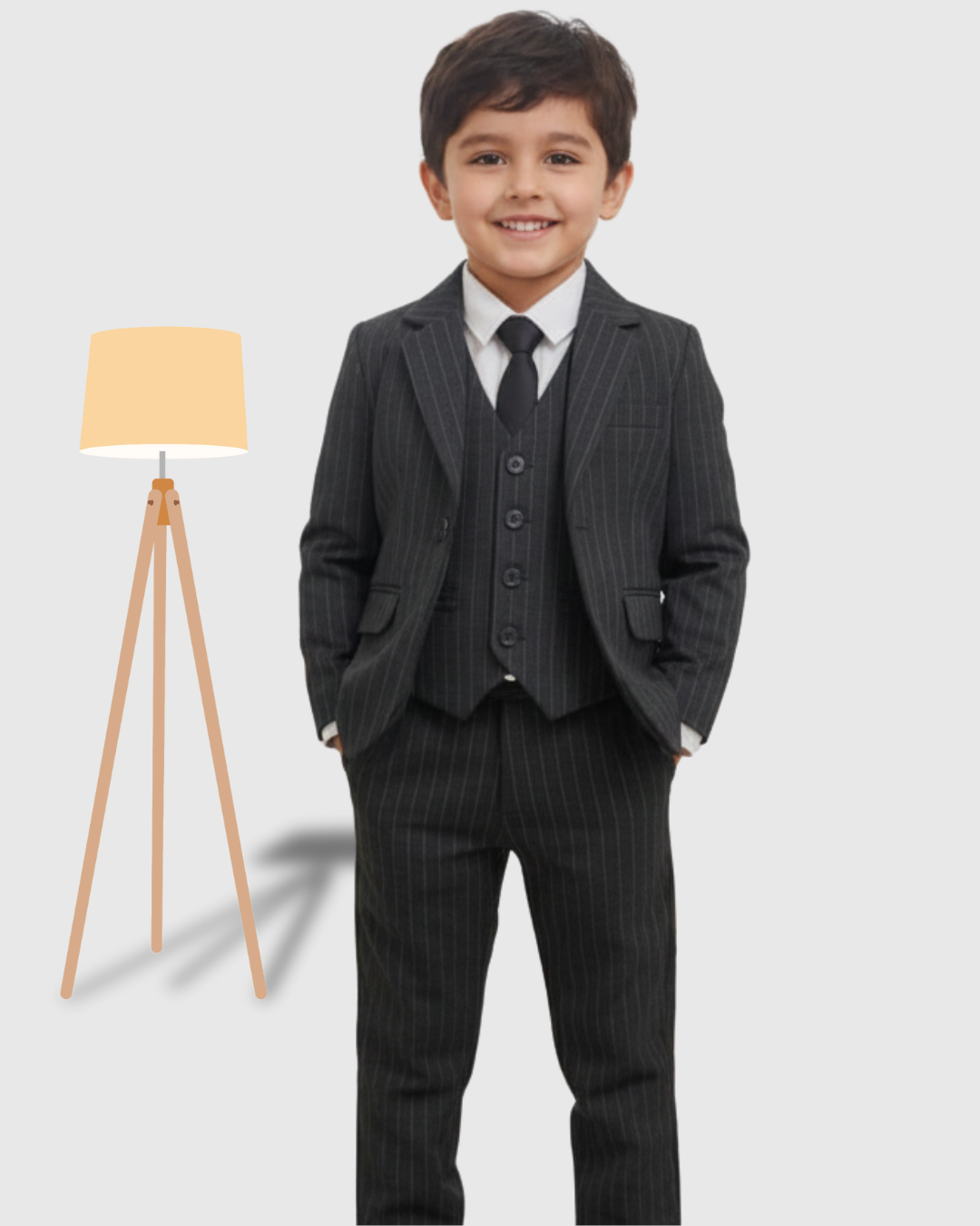 Dark Grey Pinstripe Pent Coat 3-Piece Kids