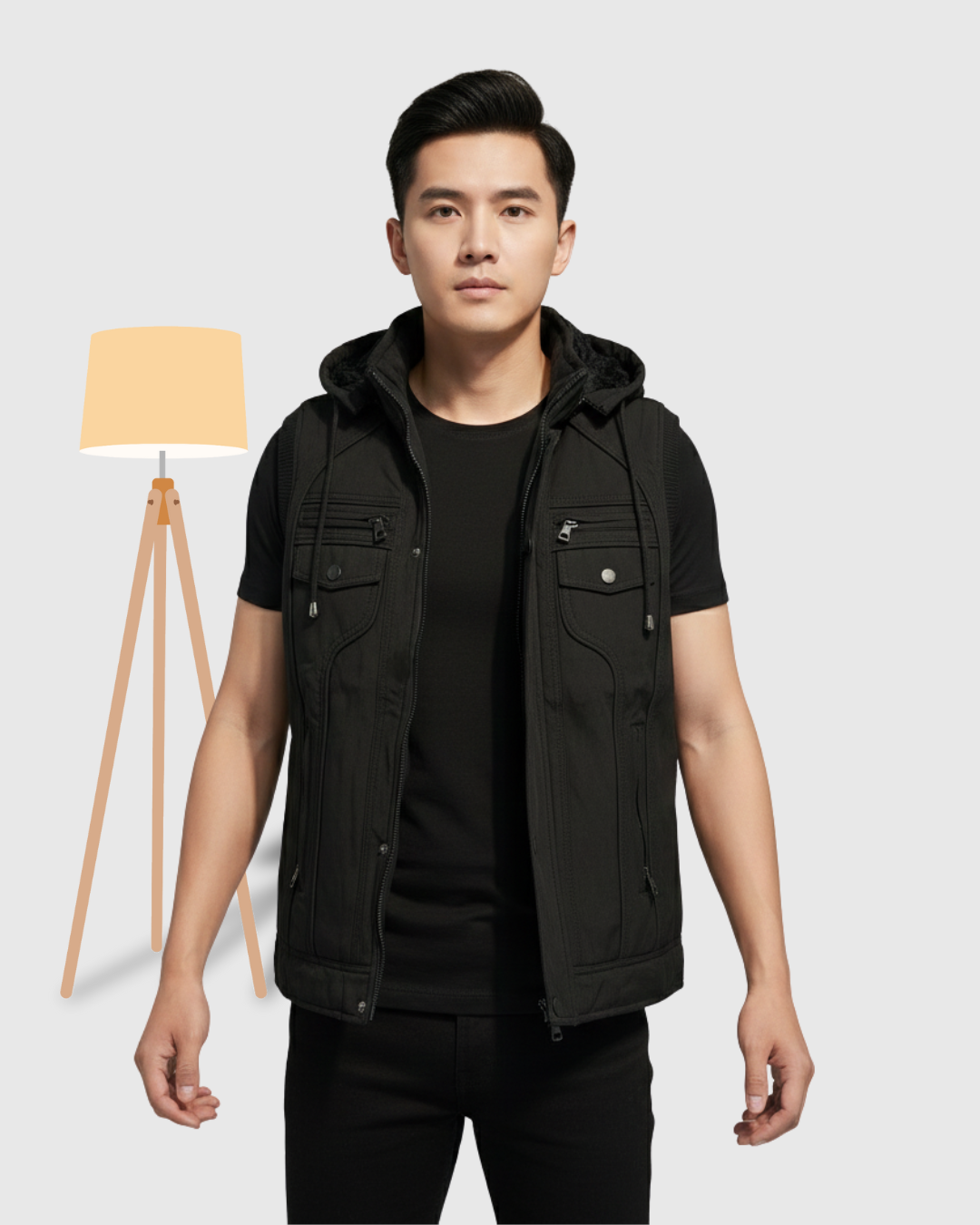 Men's Minimalist Stand Collar Full-Zip Jacket - Charcoal Black