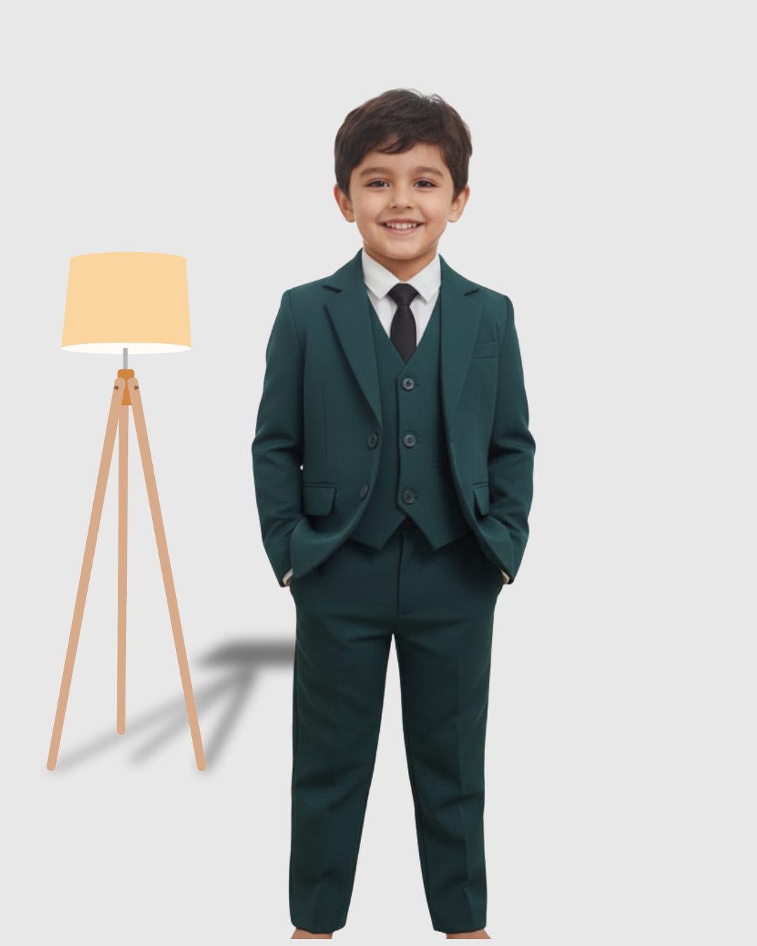 Dark Green Pent Coat 3-Piece Kids