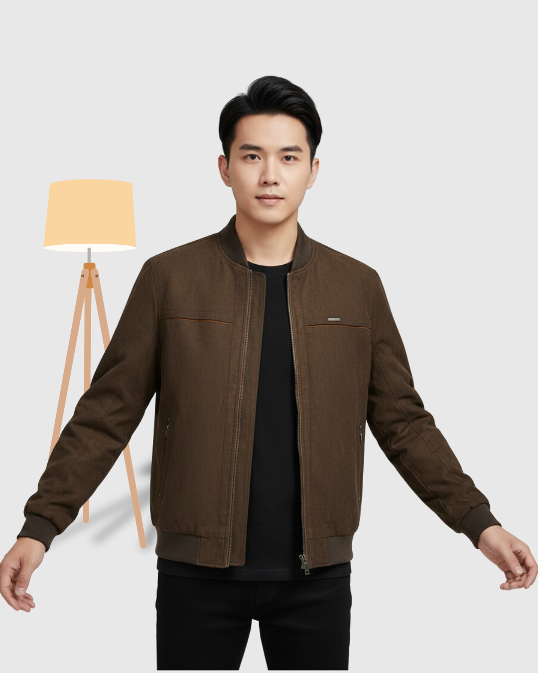 Men's Classic Brown Suede-Look Bomber Jacket