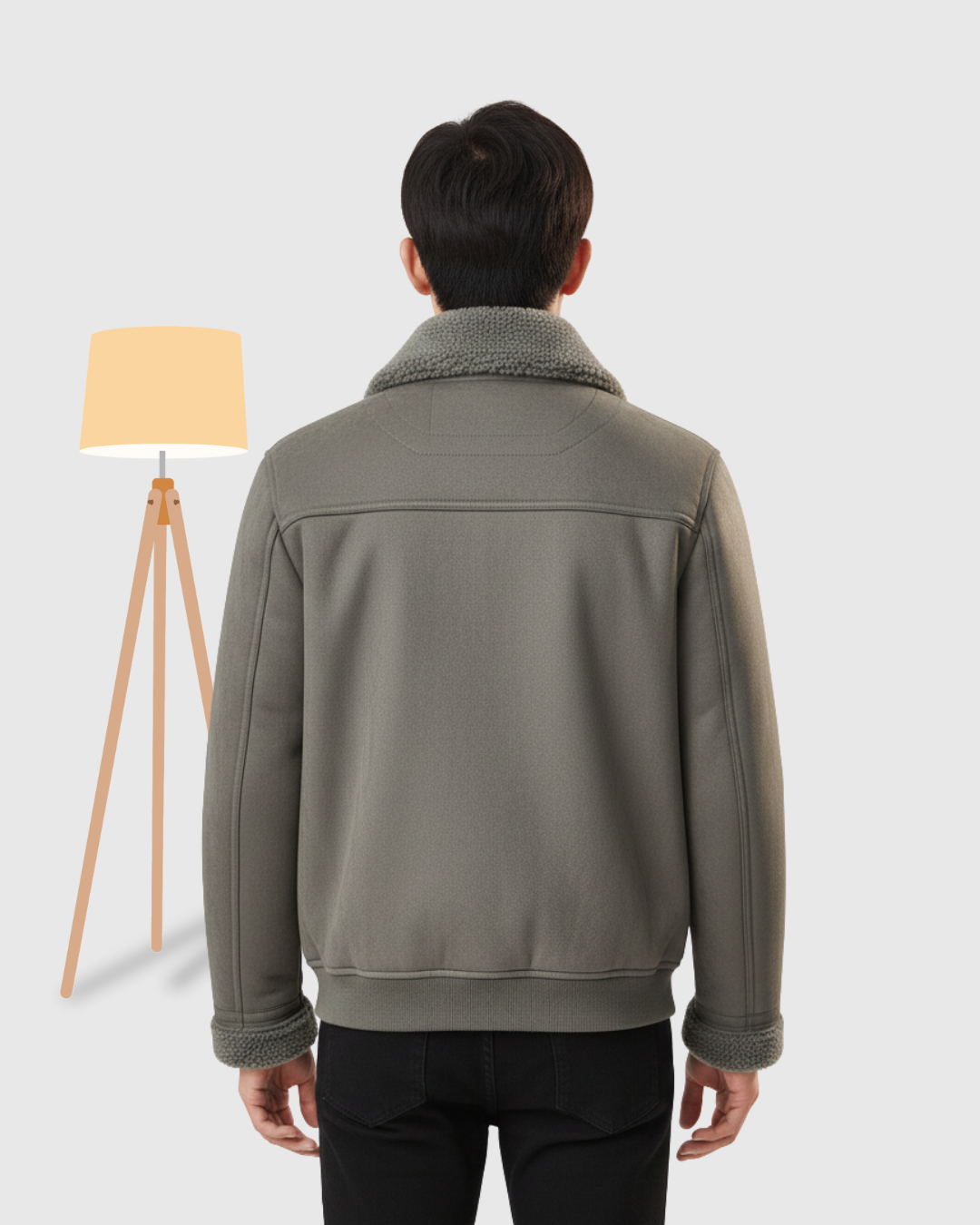 Men's Aviator Style Shearling-Lined Bomber Jacket - Sage Green