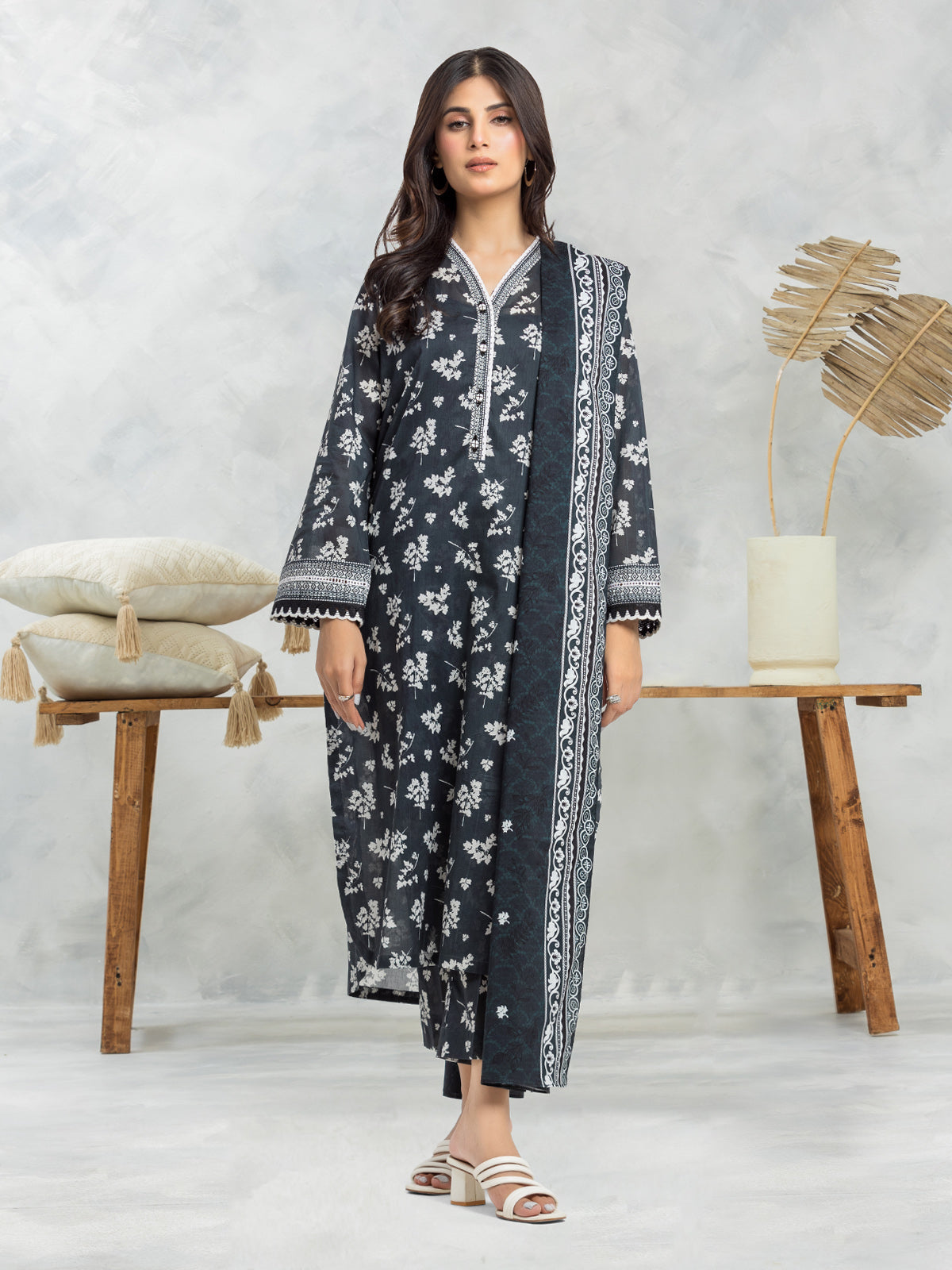 ED Unstitched Black Printed Lawn 3 Piece