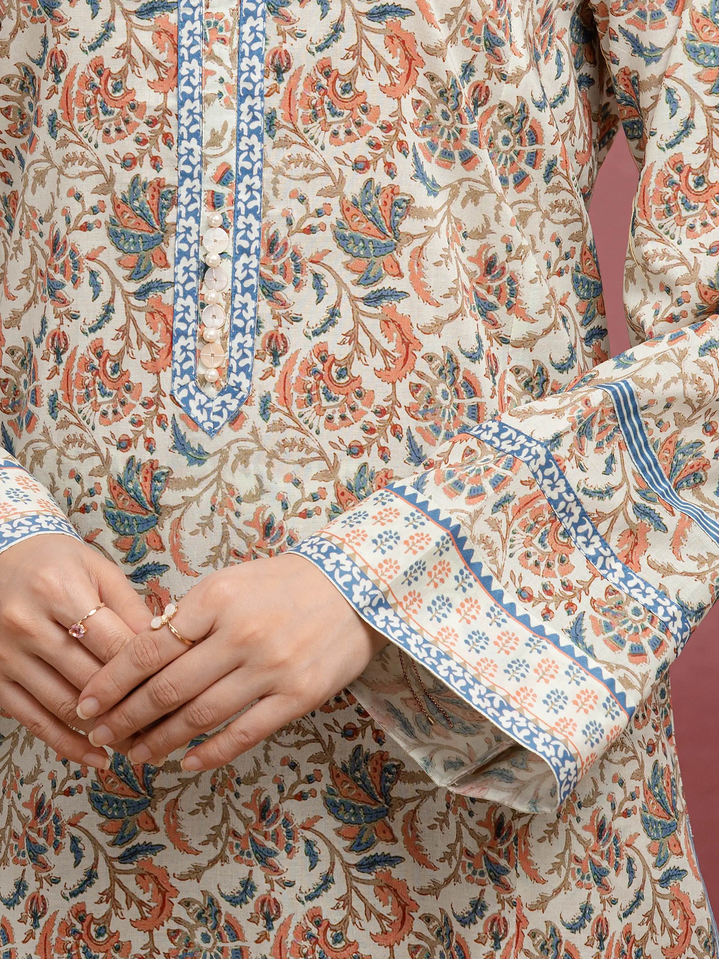 ED Unstitched Cream Multi Printed Lawn 3 Piece