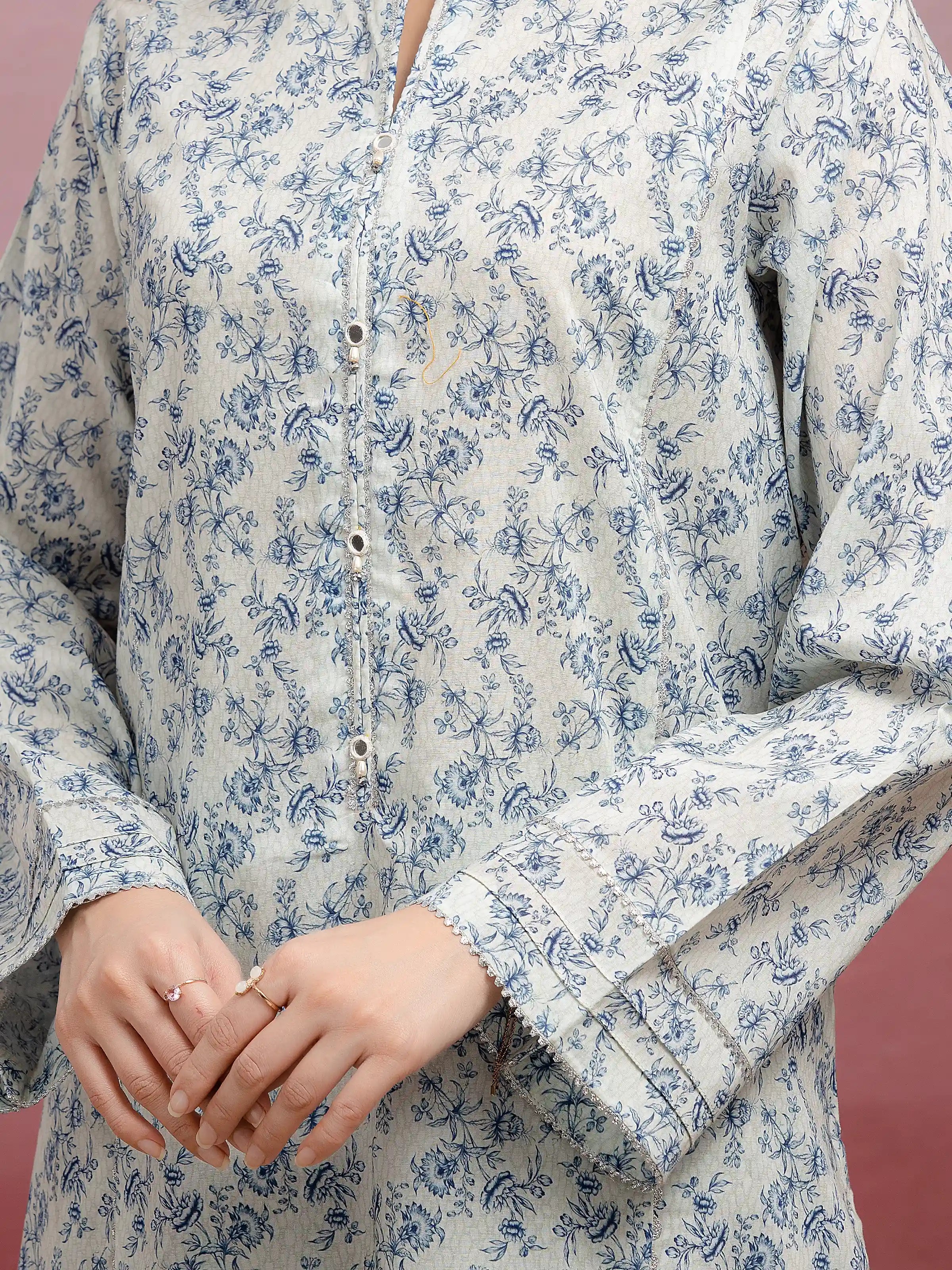 ED Unstitched Grey & Blue Printed Lawn 3 Piece