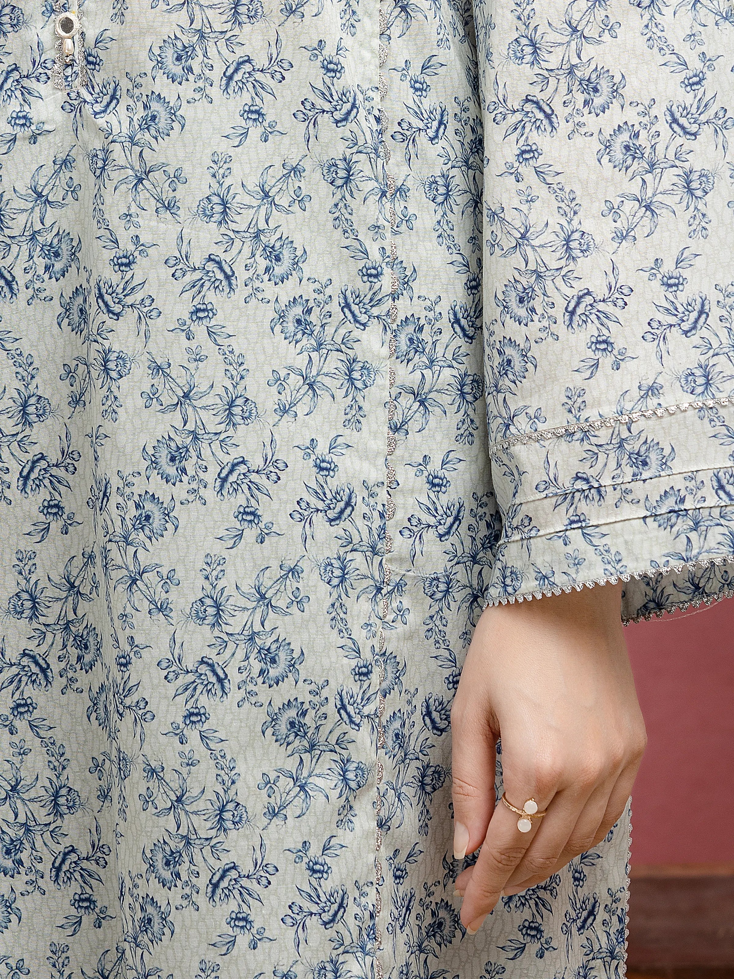 ED Unstitched Grey & Blue Printed Lawn 3 Piece