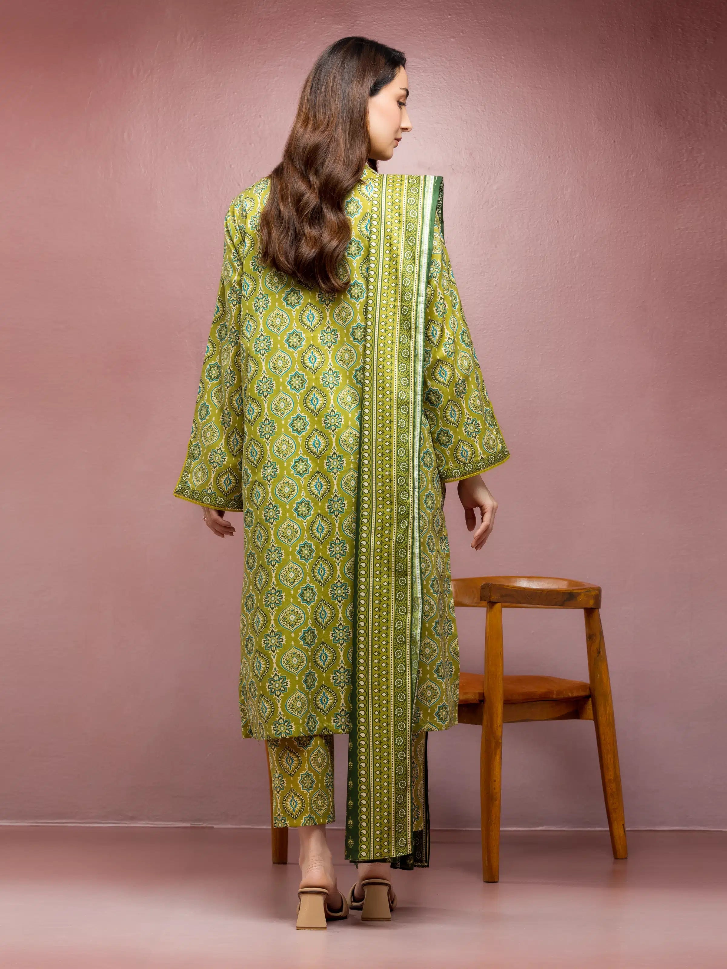 ED Unstitched Olive Printed Lawn 3 Piece