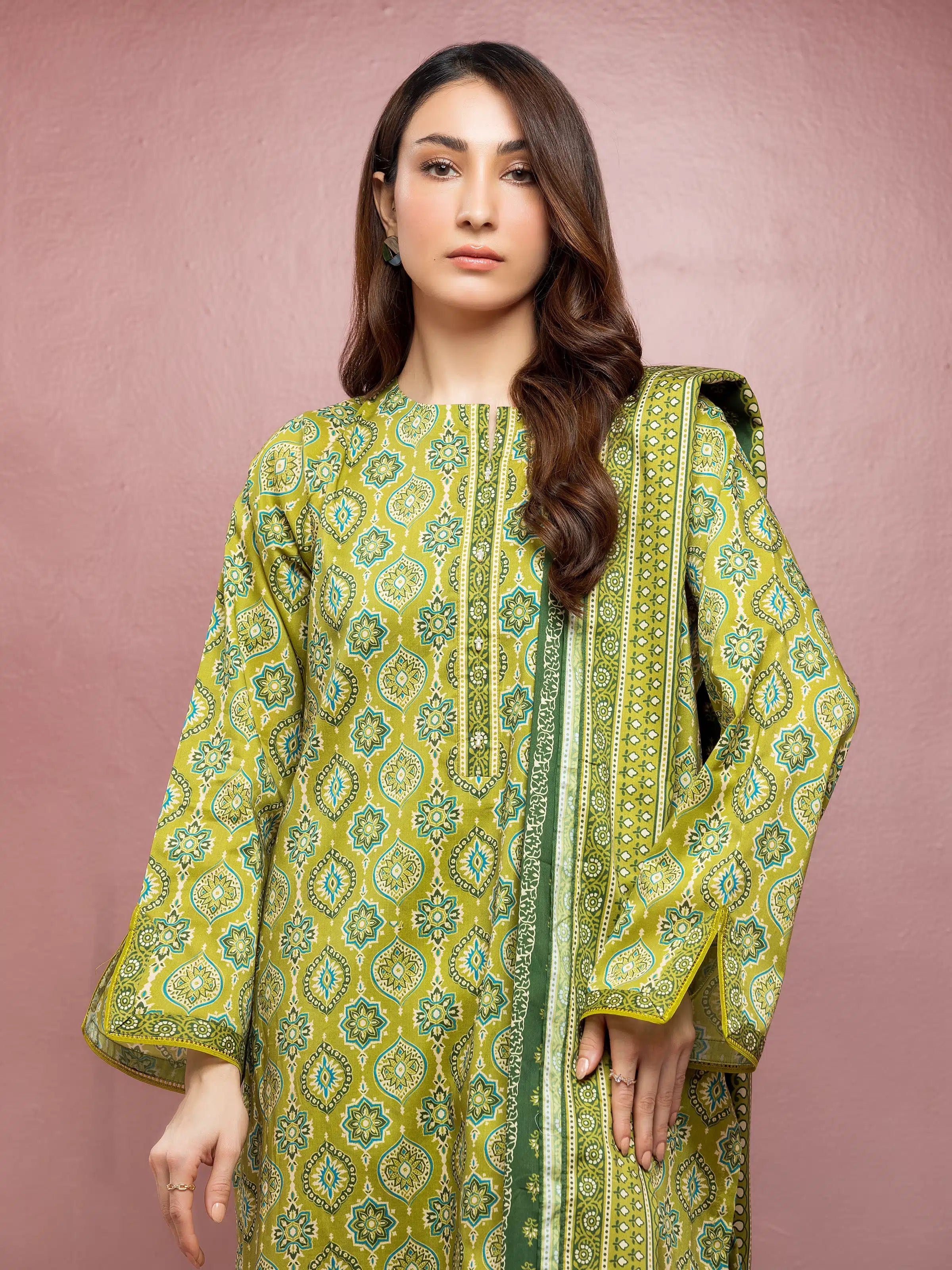 ED Unstitched Olive Printed Lawn 3 Piece