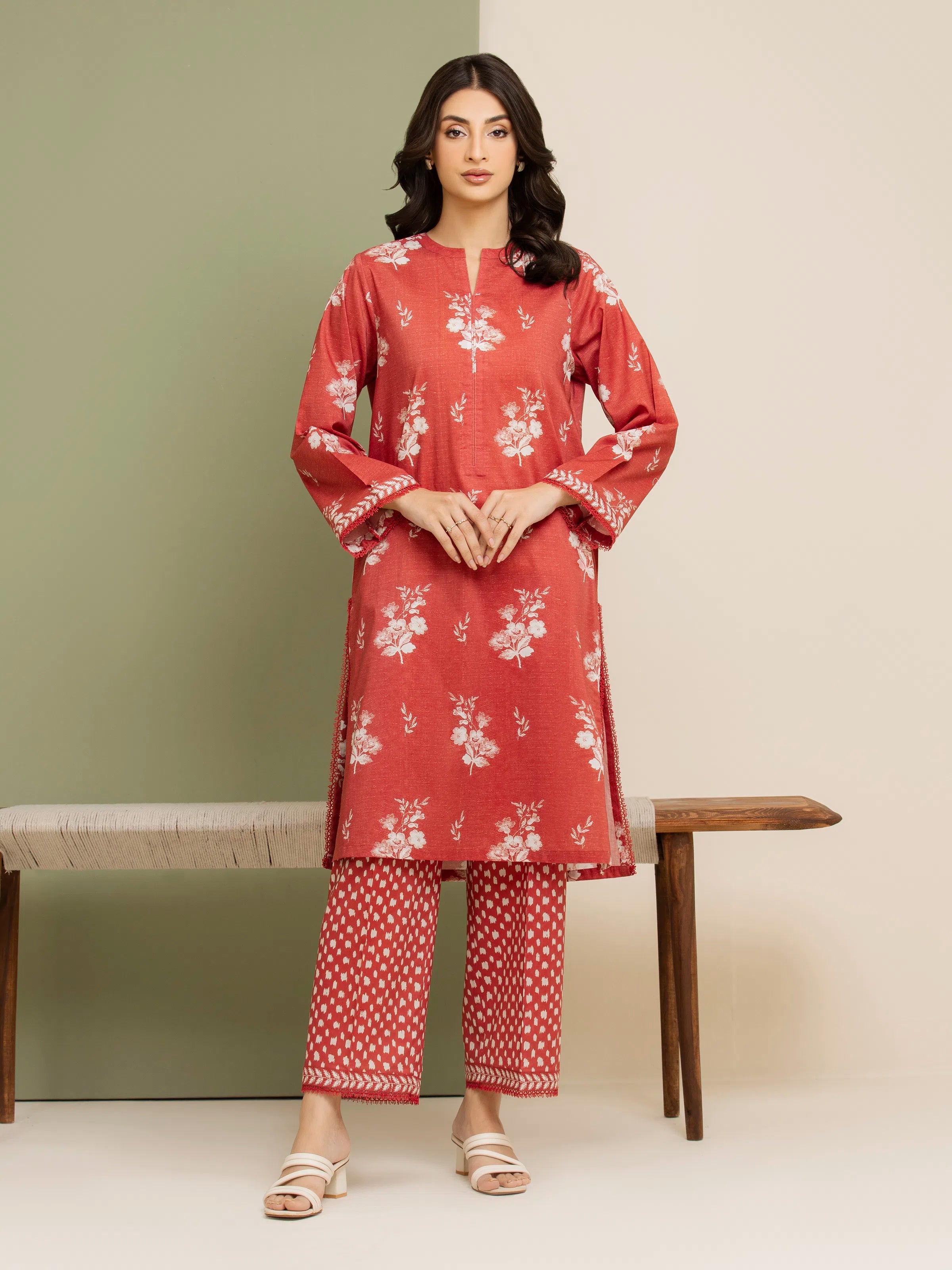 Edenrobe Unstitched Light Rust Printed Lawn 2 Piece