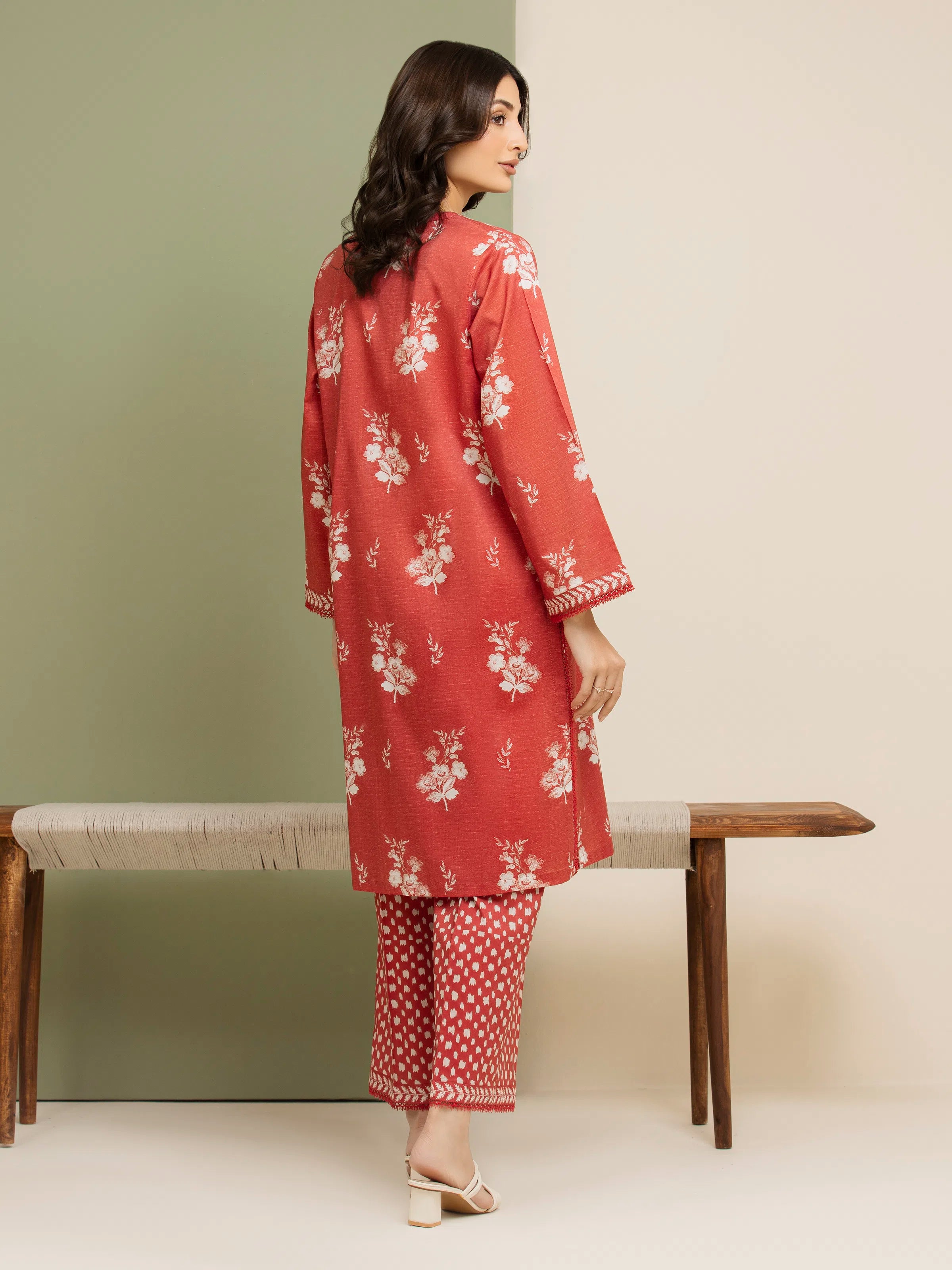 Edenrobe Unstitched Light Rust Printed Lawn 2 Piece