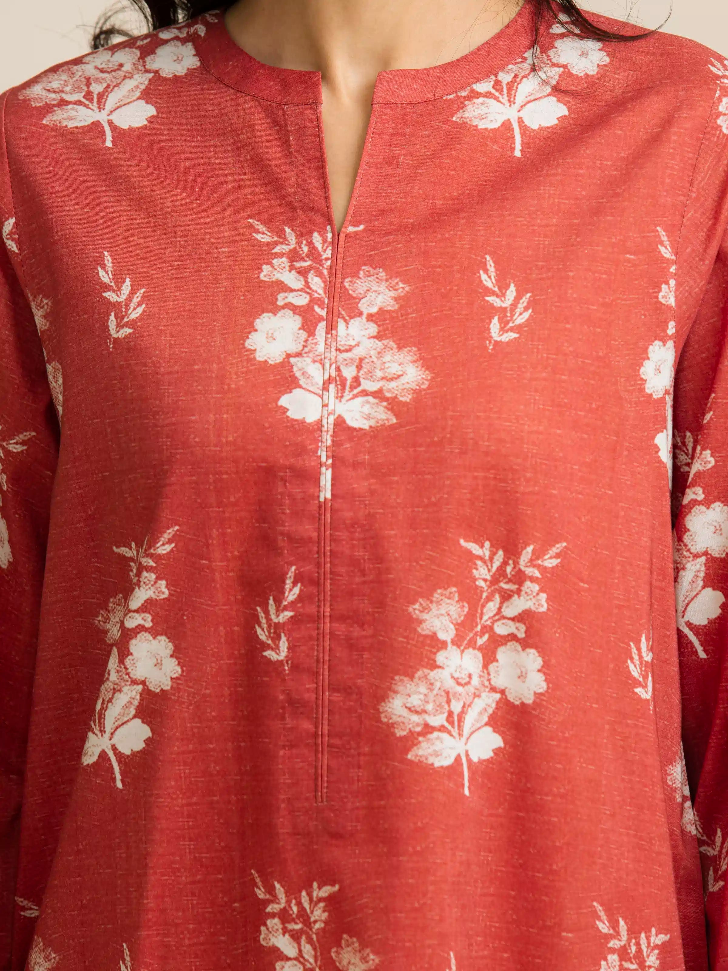 Edenrobe Unstitched Light Rust Printed Lawn 2 Piece
