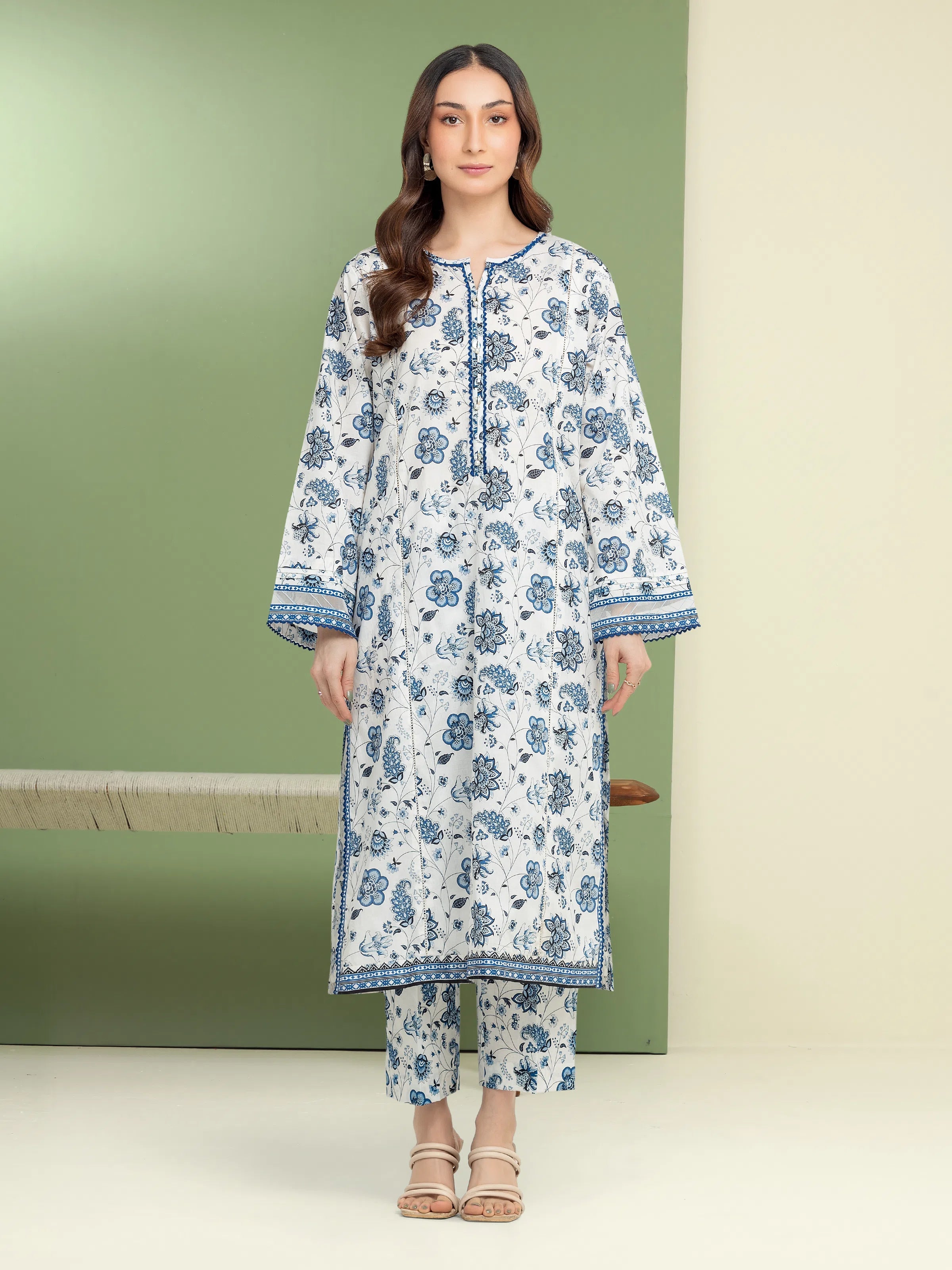 Edenrobe Unstitched Ash White Printed Lawn 2 Piece