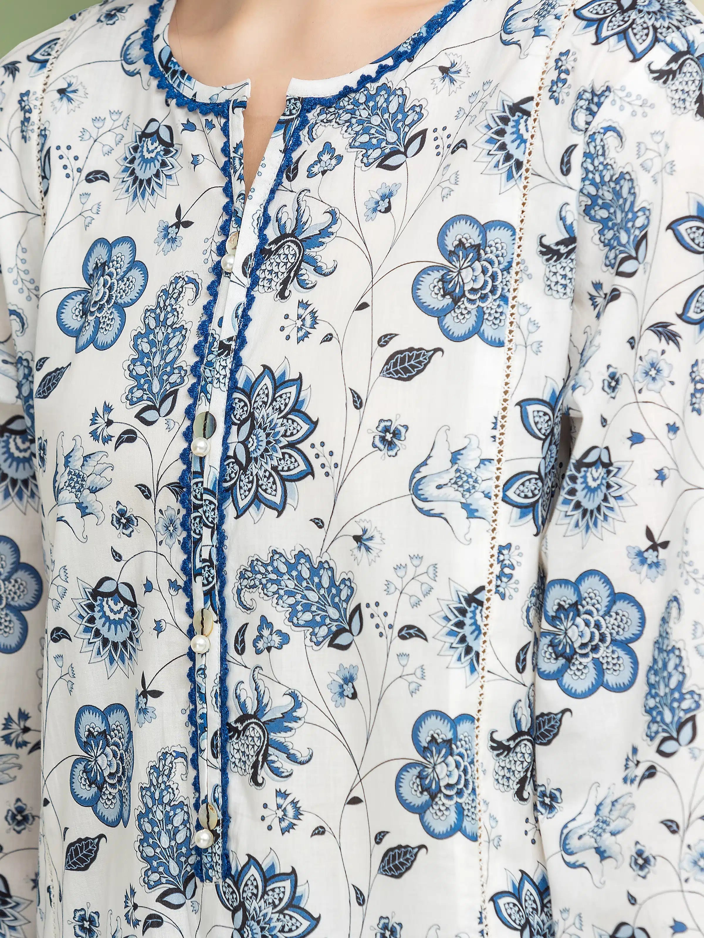 Edenrobe Unstitched Ash White Printed Lawn 2 Piece