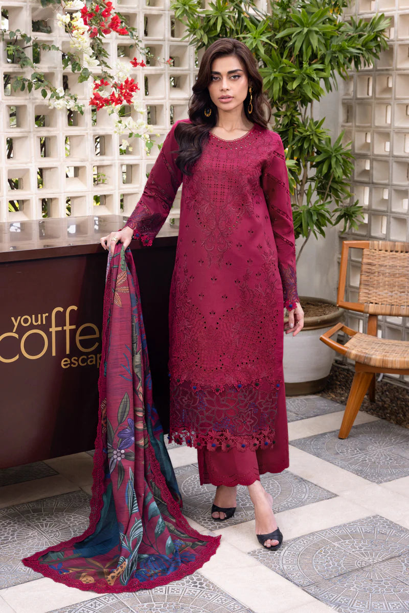 Rang Rasiya Carnation Embroidered Lawn Unstitched 3Pc Suit D-02 Aria