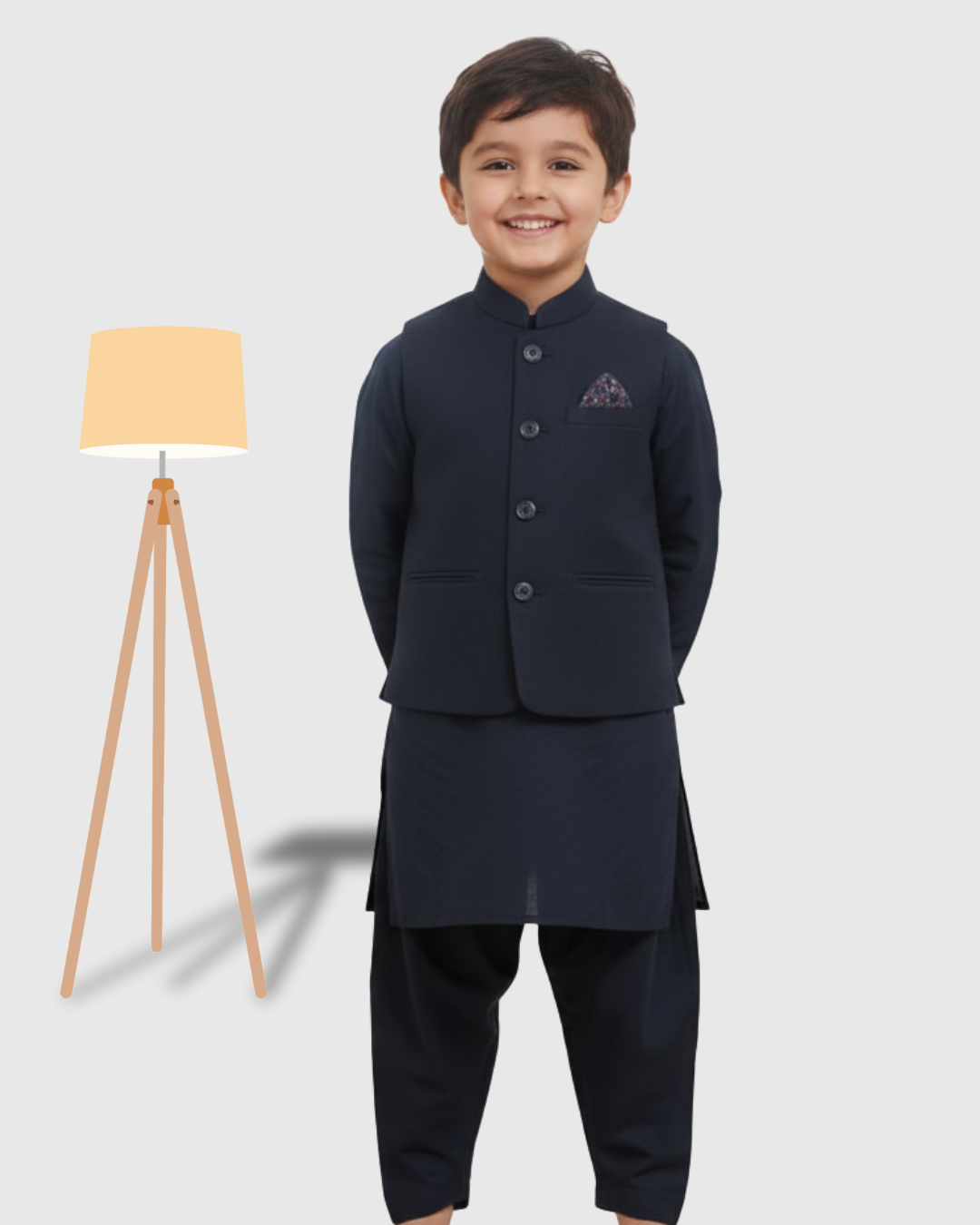 Light BLUE  Kurta Trouser with Blended Waistcoat - Kids